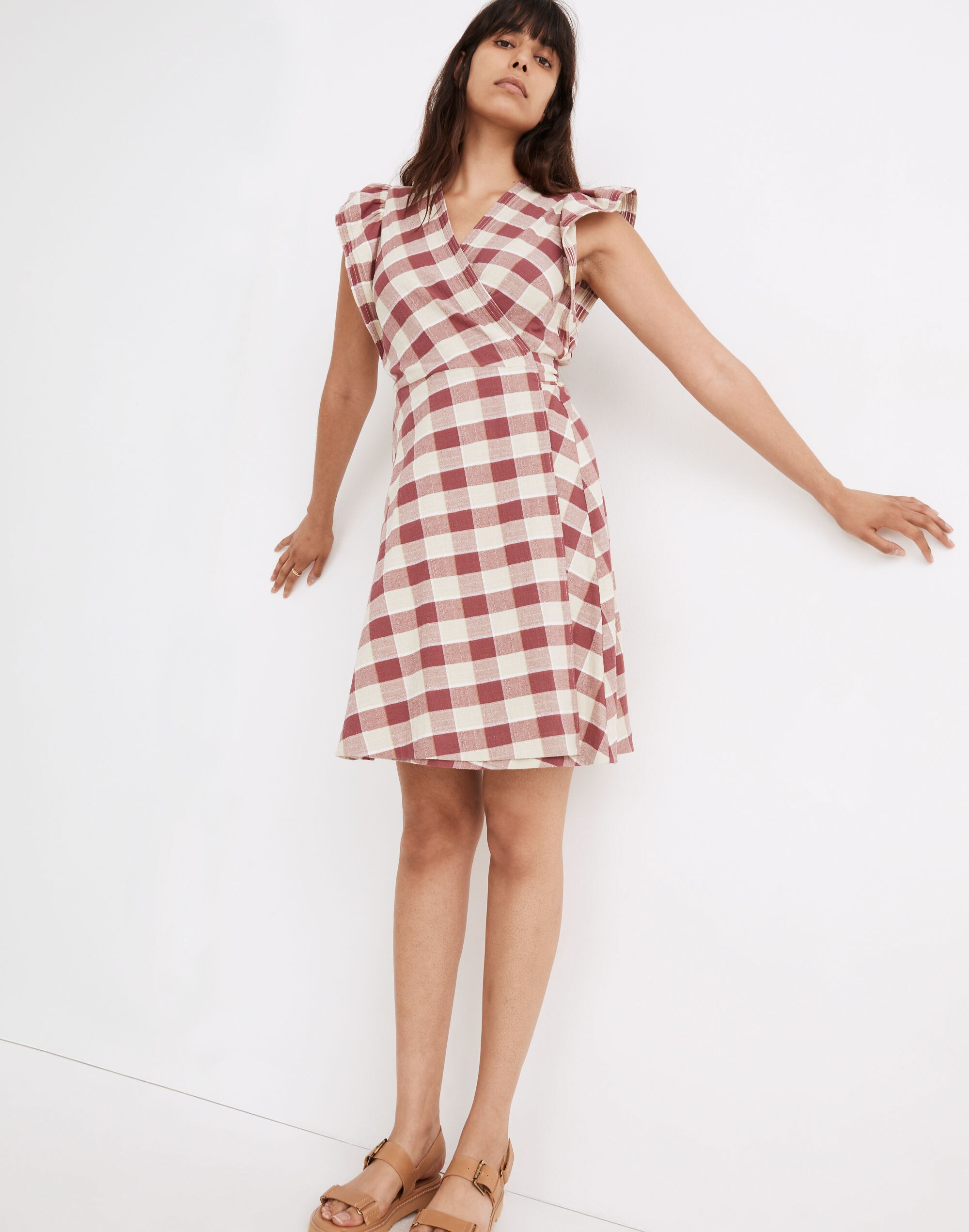 Gingham Ruffled Wrap Mini Dress