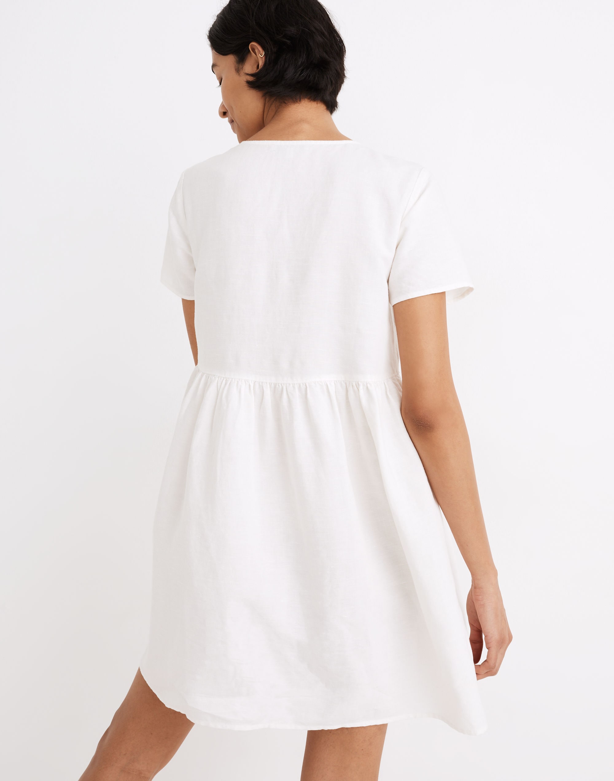 Embroidered Linen-Blend Alexandra Button-Front Mini Dress