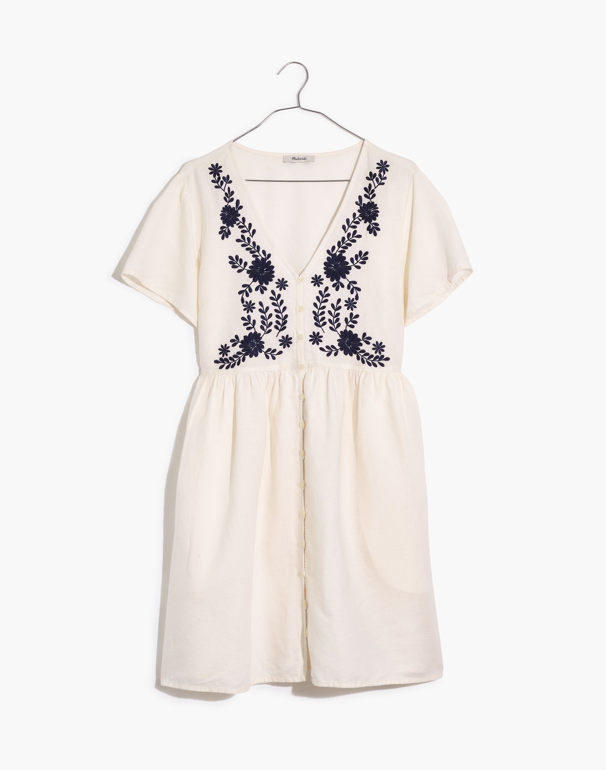 Embroidered Linen-Blend Alexandra Button-Front Mini Dress