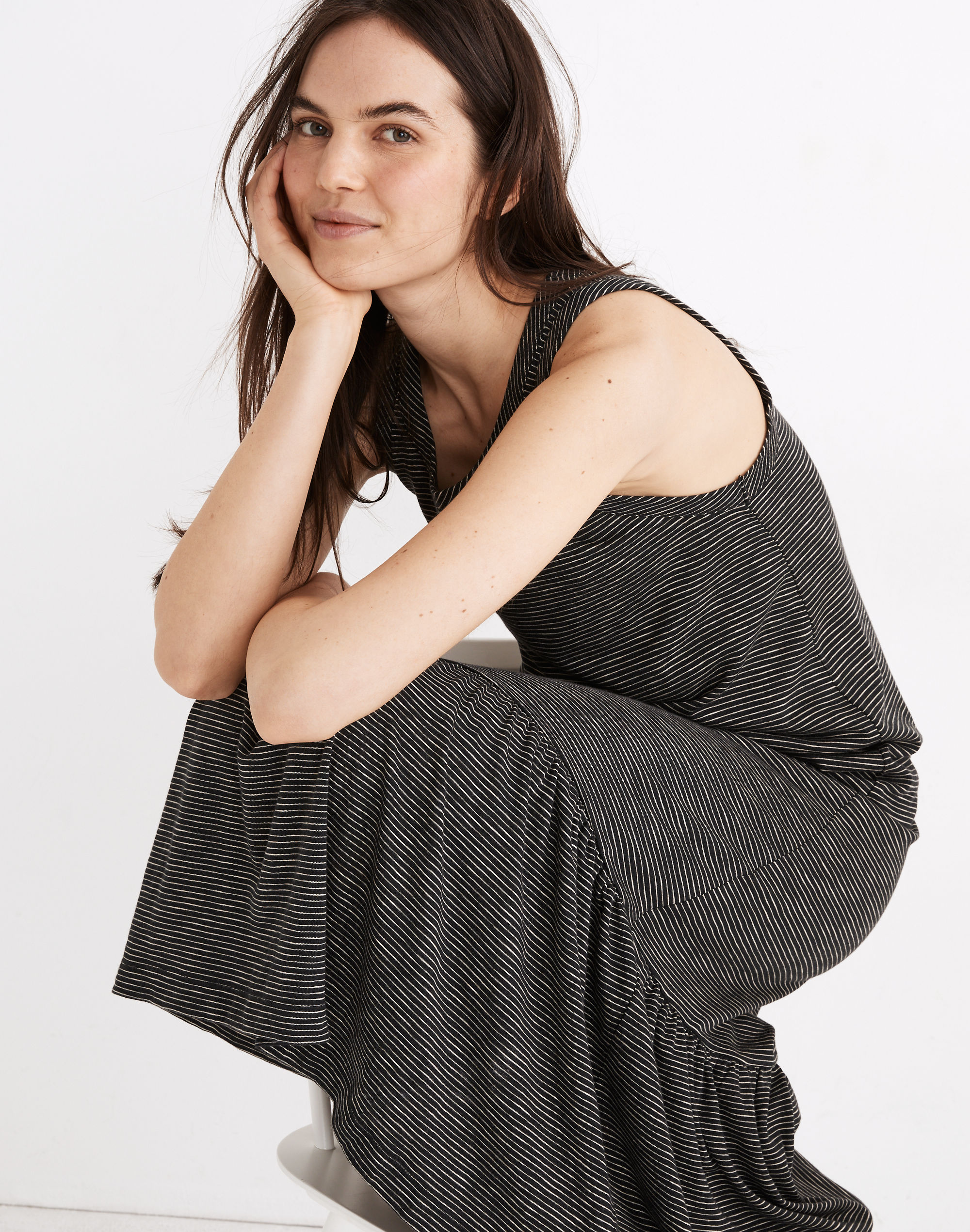 Knit Tank Ruffle-Hem Dress in Stripe