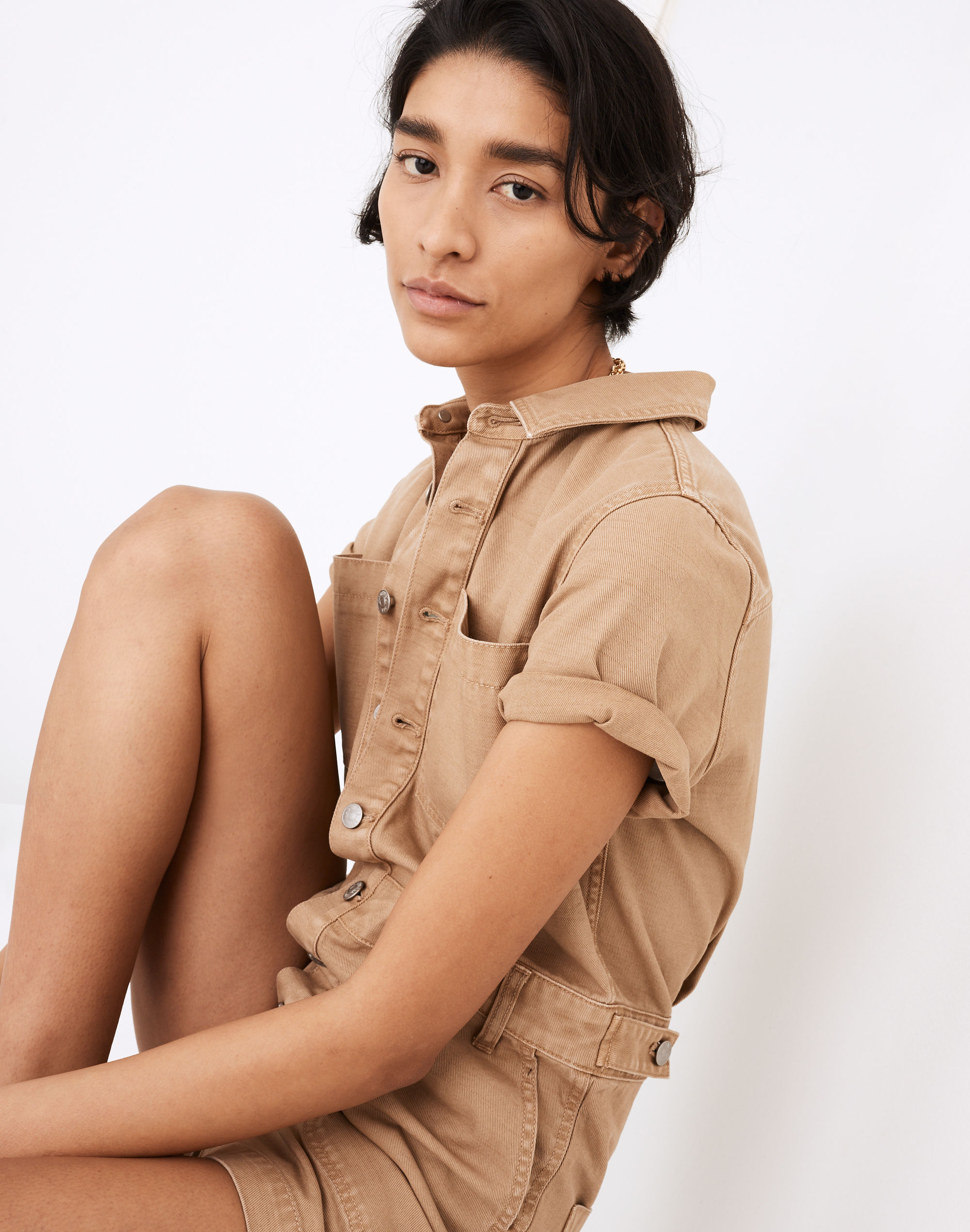 Garment-Dyed Relaxed Coverall Romper