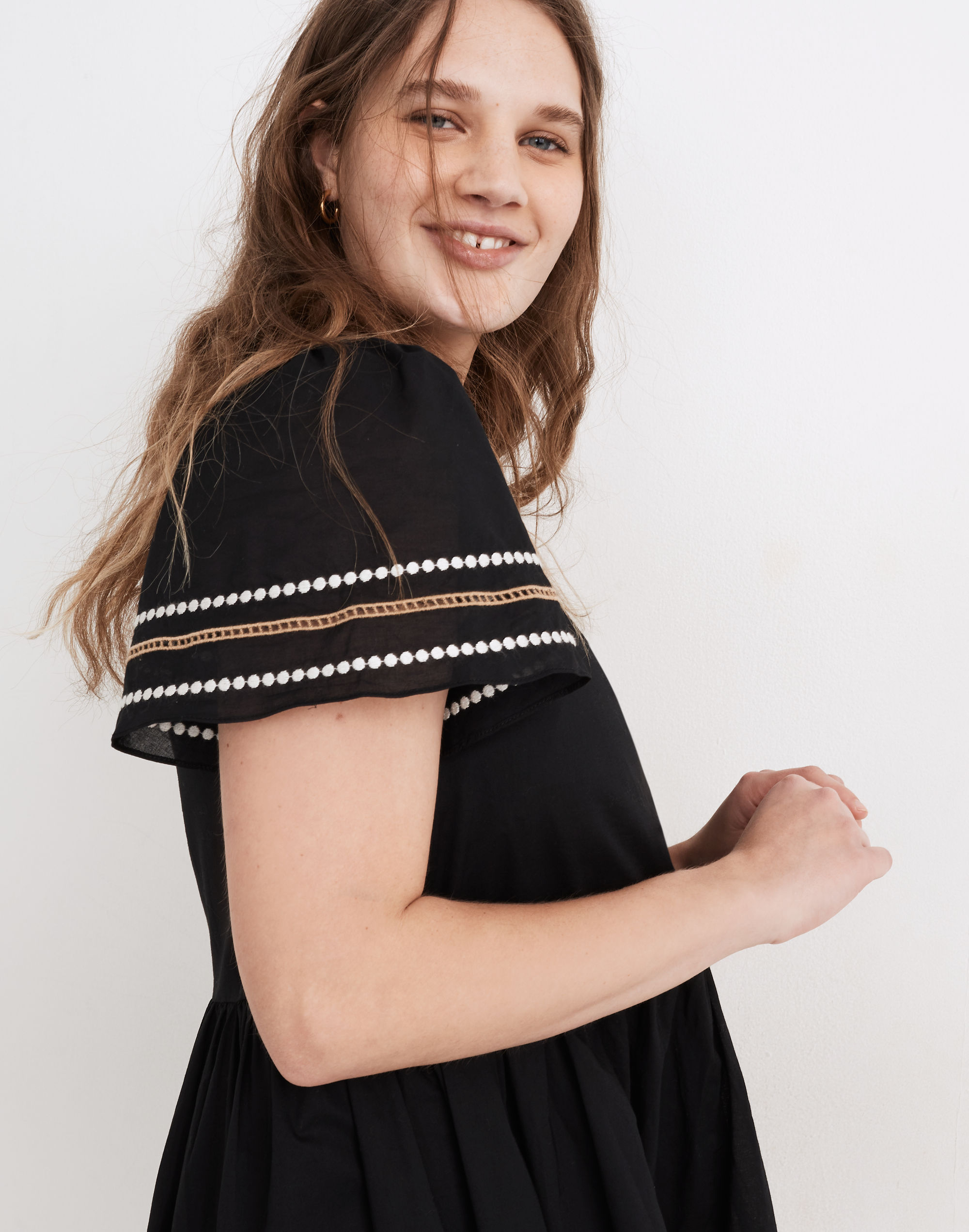 Embroidered Eyelet Puff-Sleeve Mini Dress