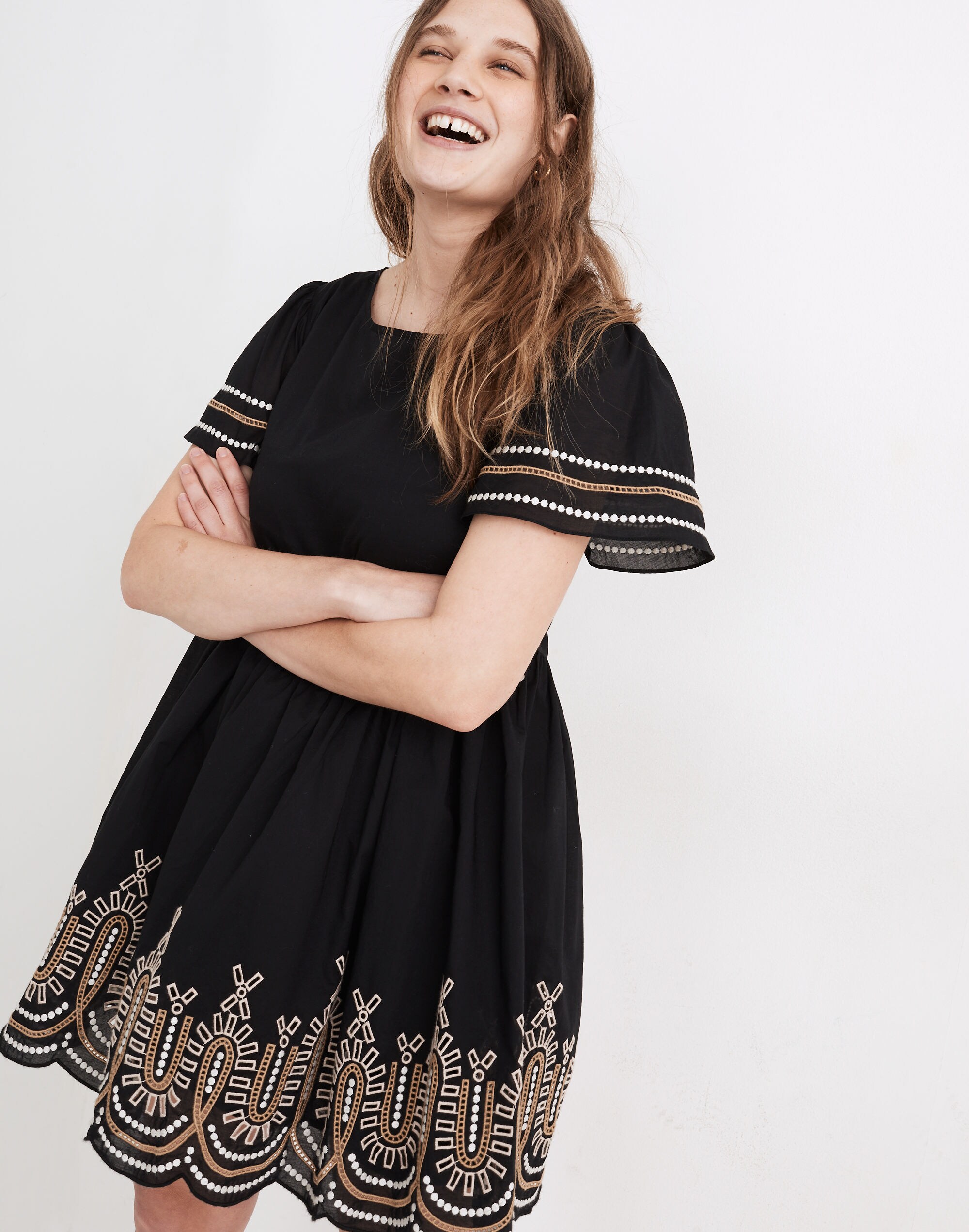 Embroidered Eyelet Puff-Sleeve Mini Dress