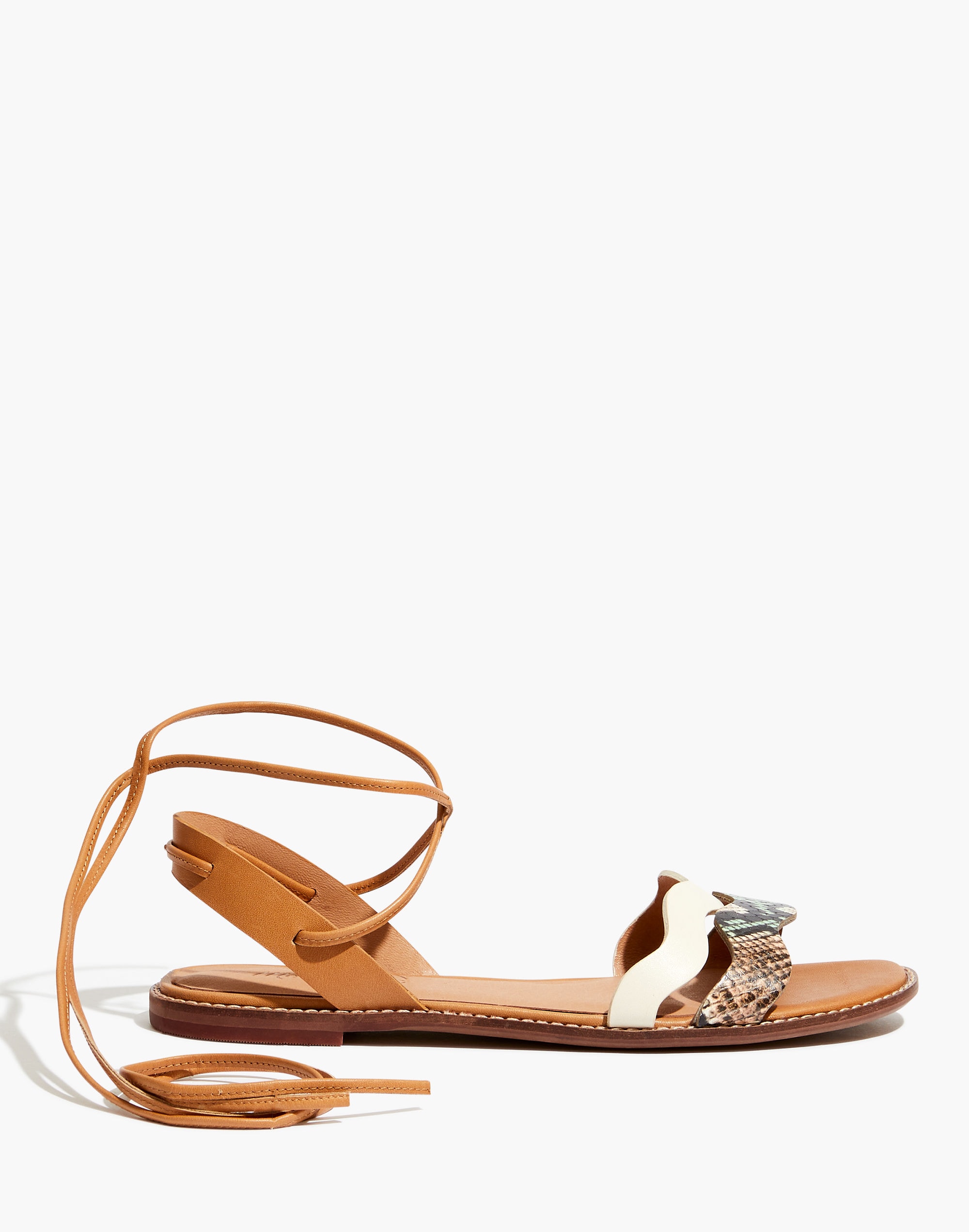 The Wave Lace-Up Sandal in Colorblock Snake Embossed Leather