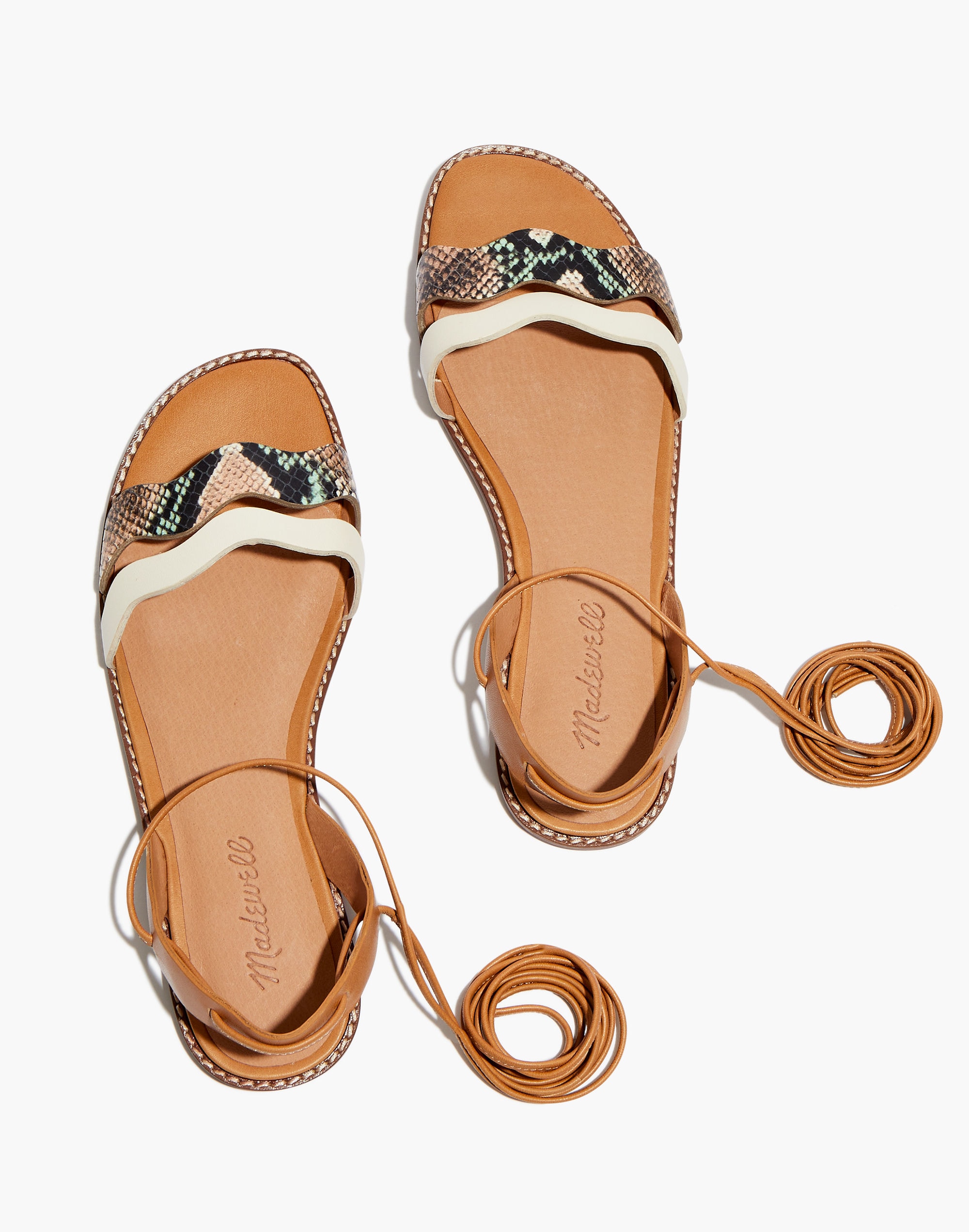 The Wave Lace-Up Sandal in Colorblock Snake Embossed Leather
