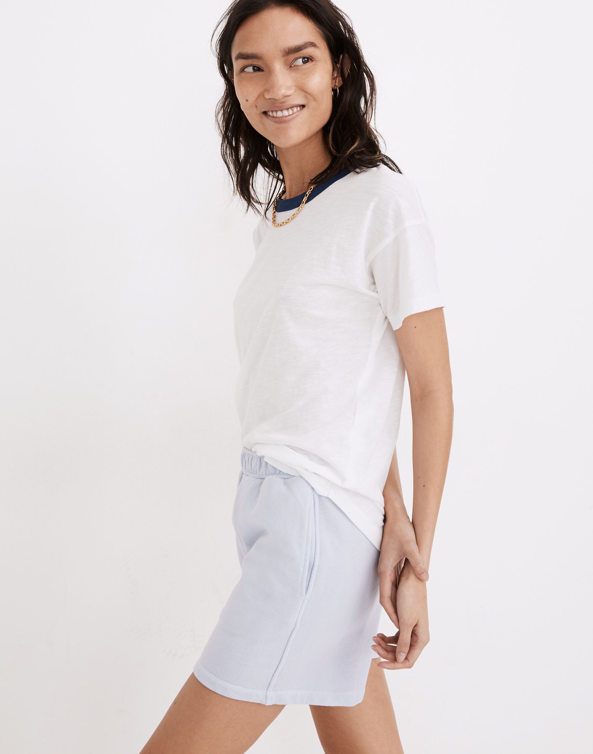 Whisper Cotton Rib-Crewneck Ringer Tee