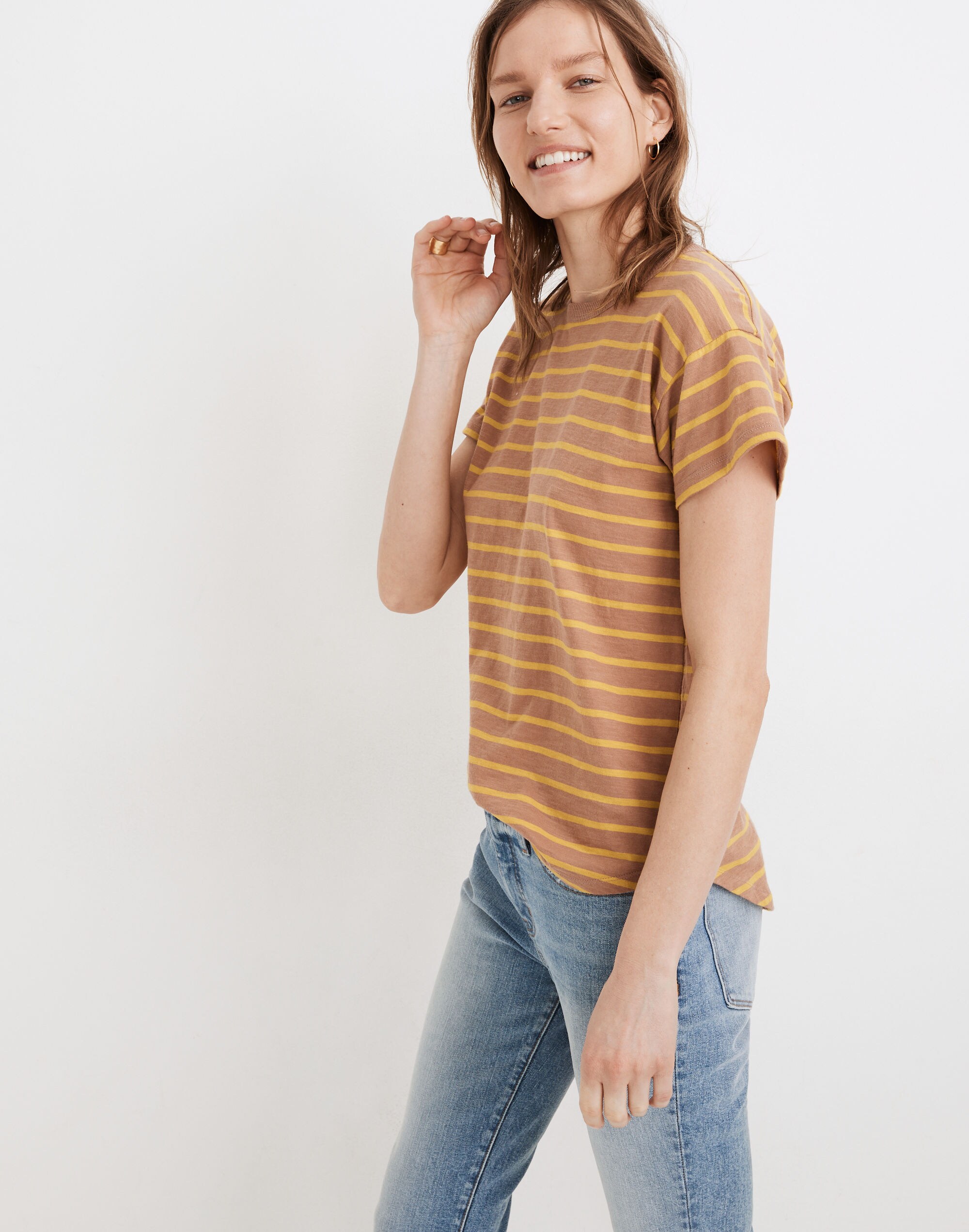 Whisper Cotton Rib-Crewneck Tee in Beacham Stripe