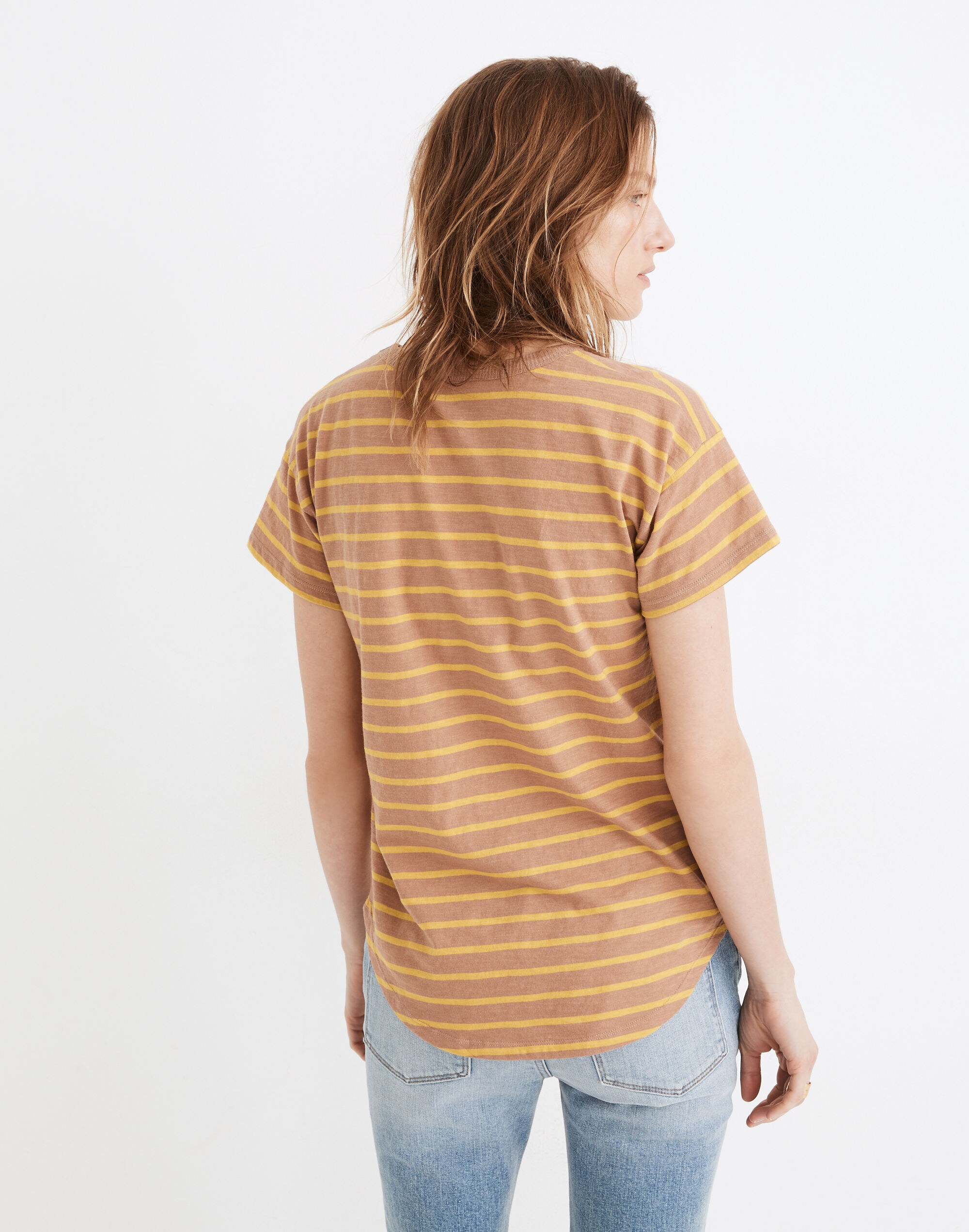 Whisper Cotton Rib-Crewneck Tee in Beacham Stripe