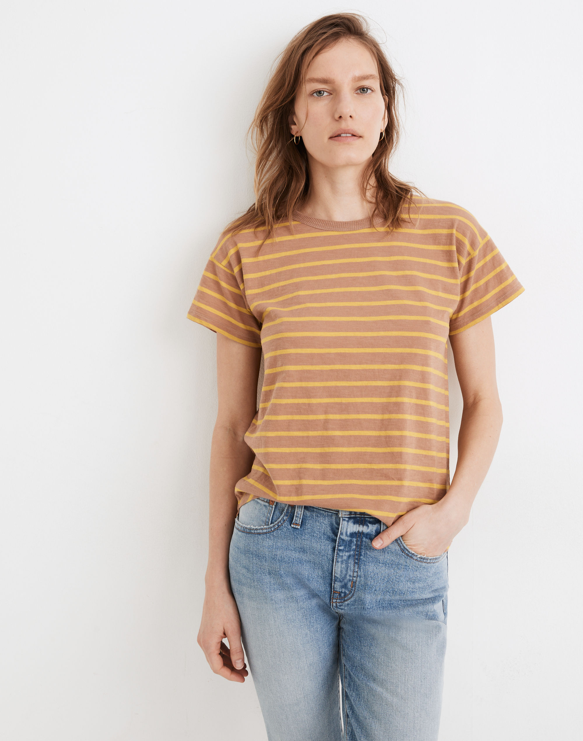 Whisper Cotton Rib-Crewneck Tee in Beacham Stripe