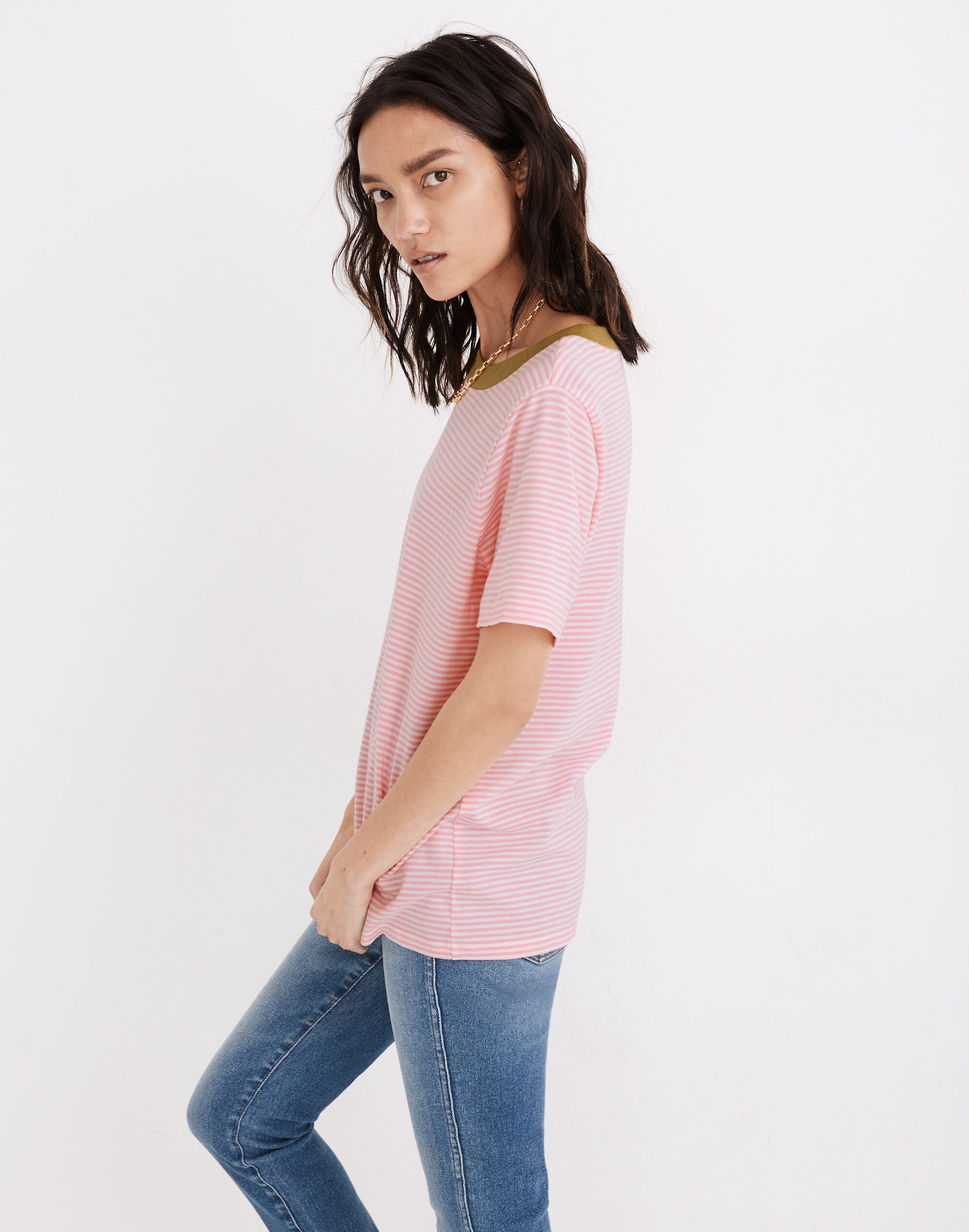 Supima&reg; Cotton Essential Ringer Tee in Stripe