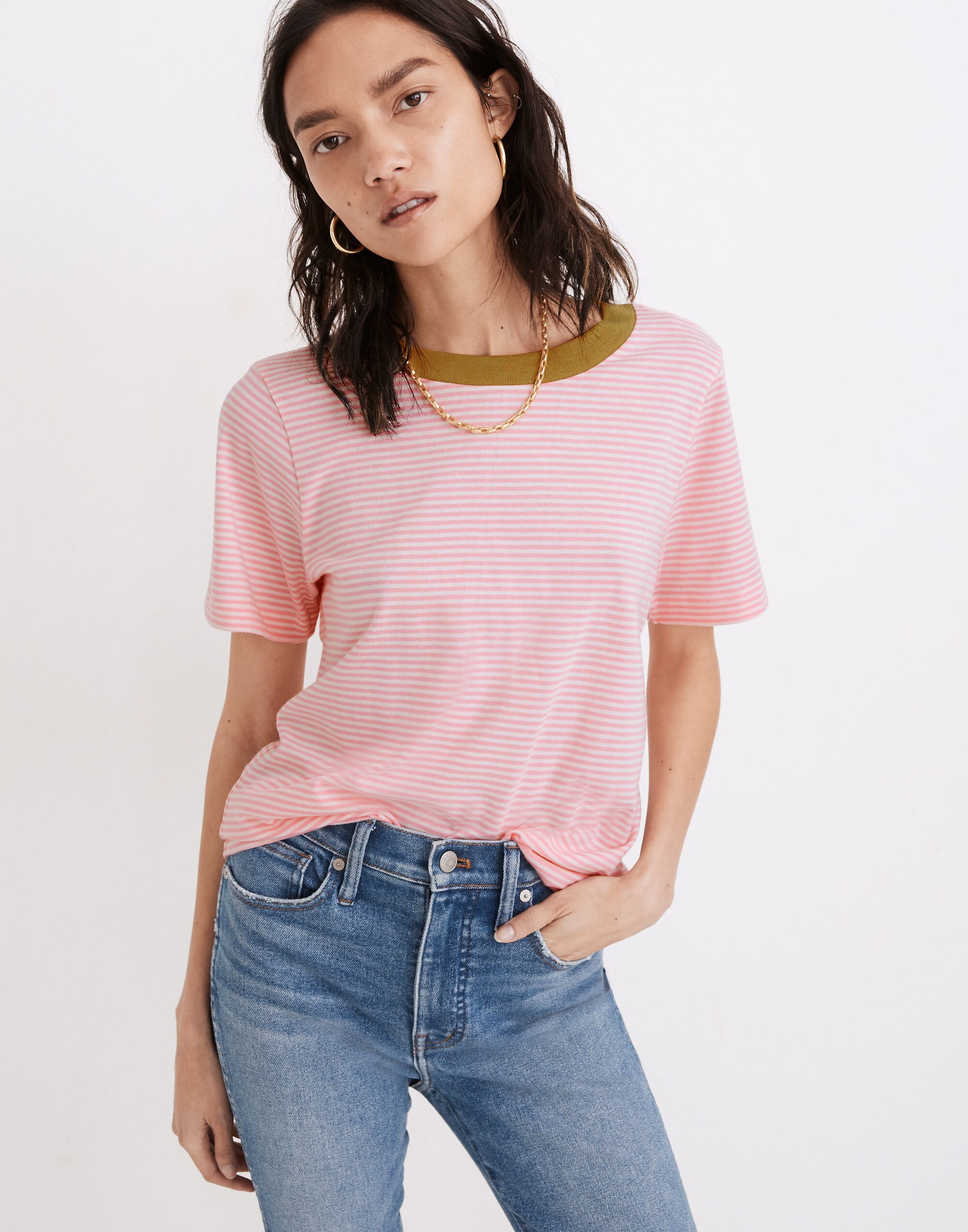 Supima&reg; Cotton Essential Ringer Tee in Stripe