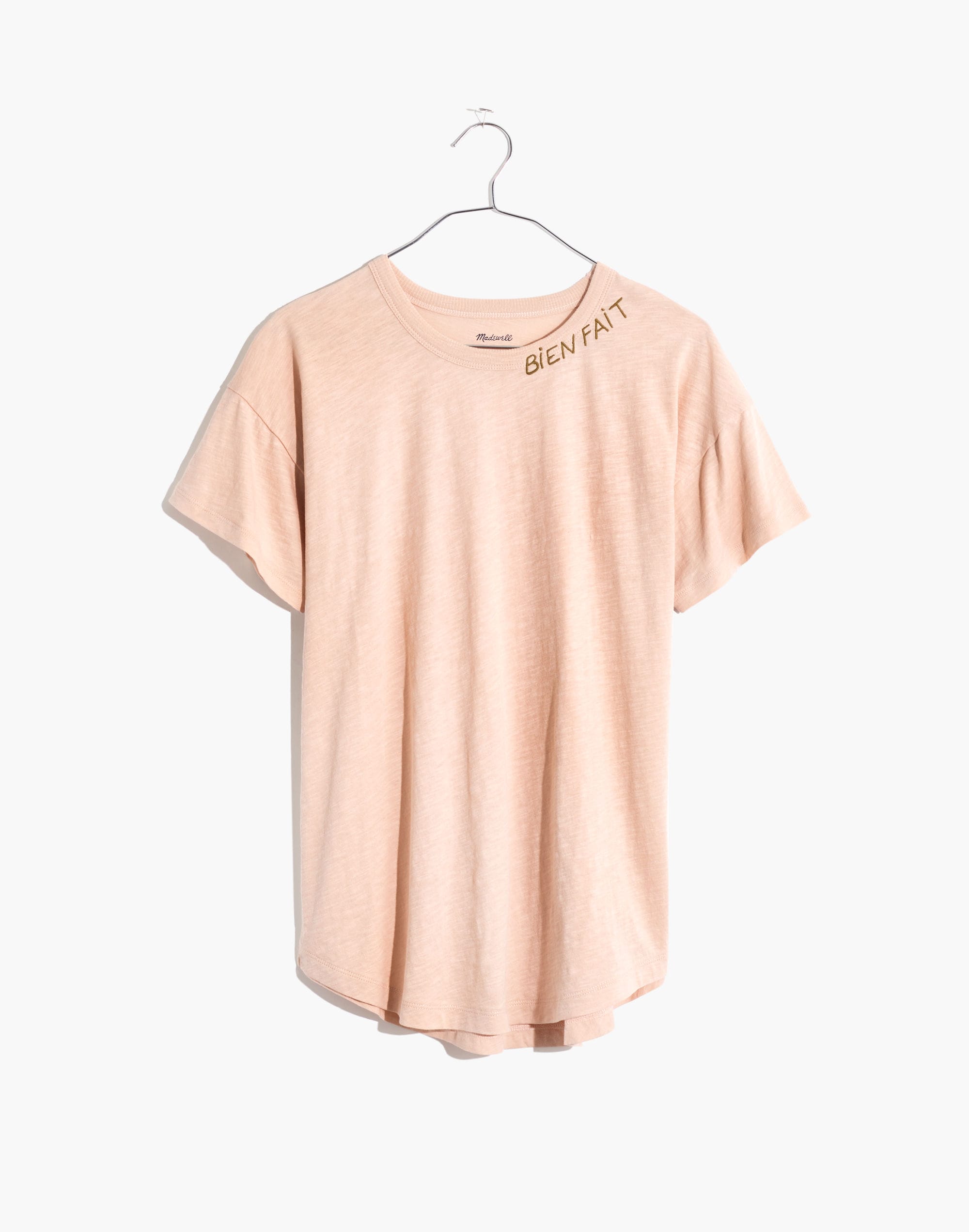 Bien Fait Embroidered Whisper Cotton Rib-Crewneck Tee
