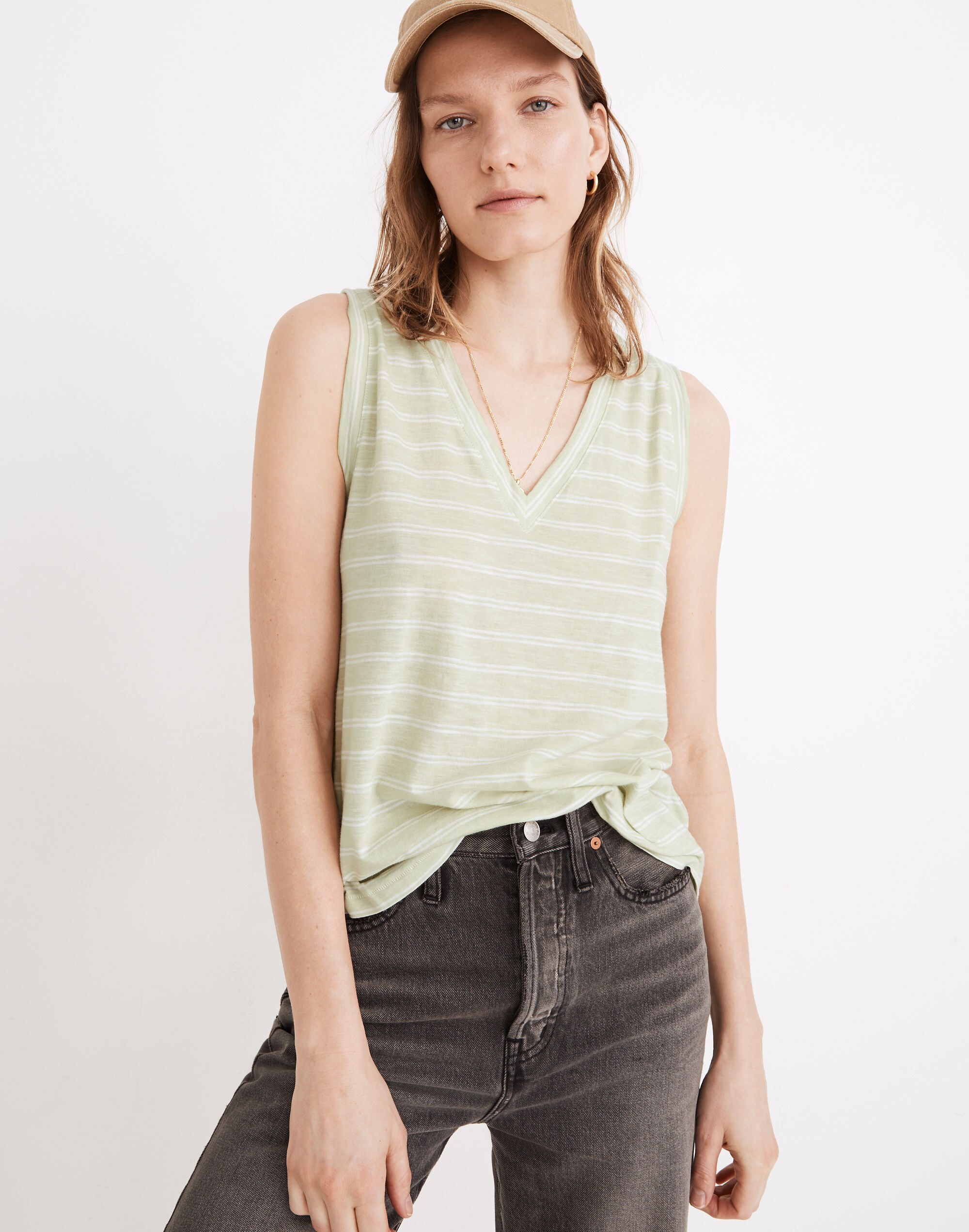 Whisper Cotton V-Neck Tank in Beasley Stripe