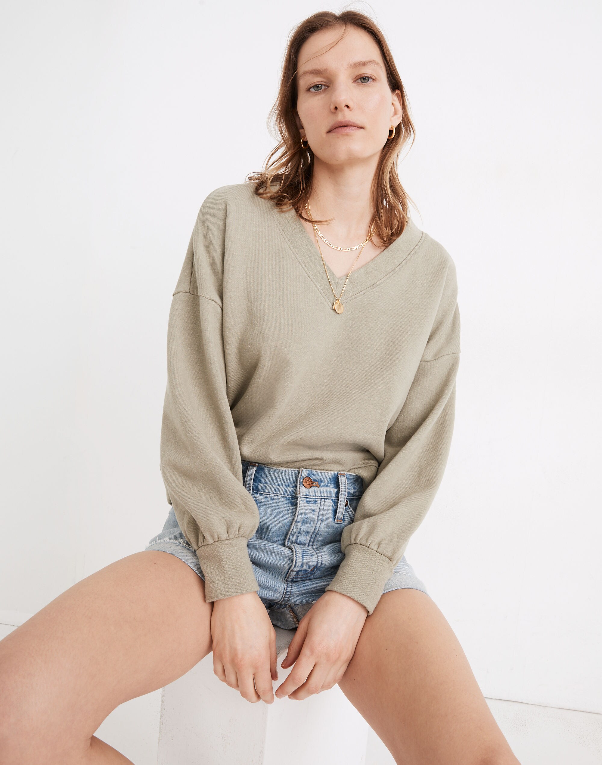 Hemp-Cotton V-Neck Sweatshirt