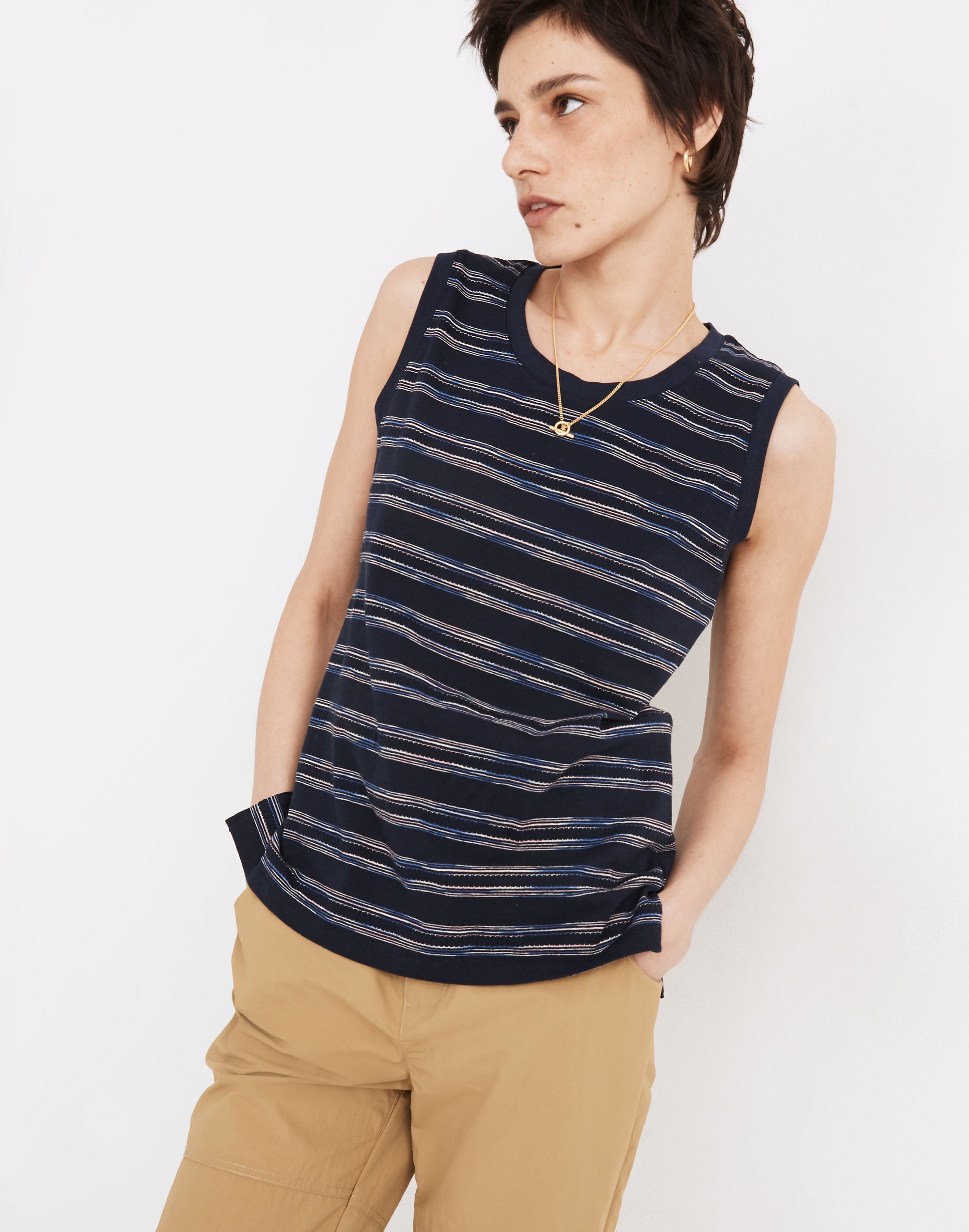 Striped Crewneck Muscle Tank