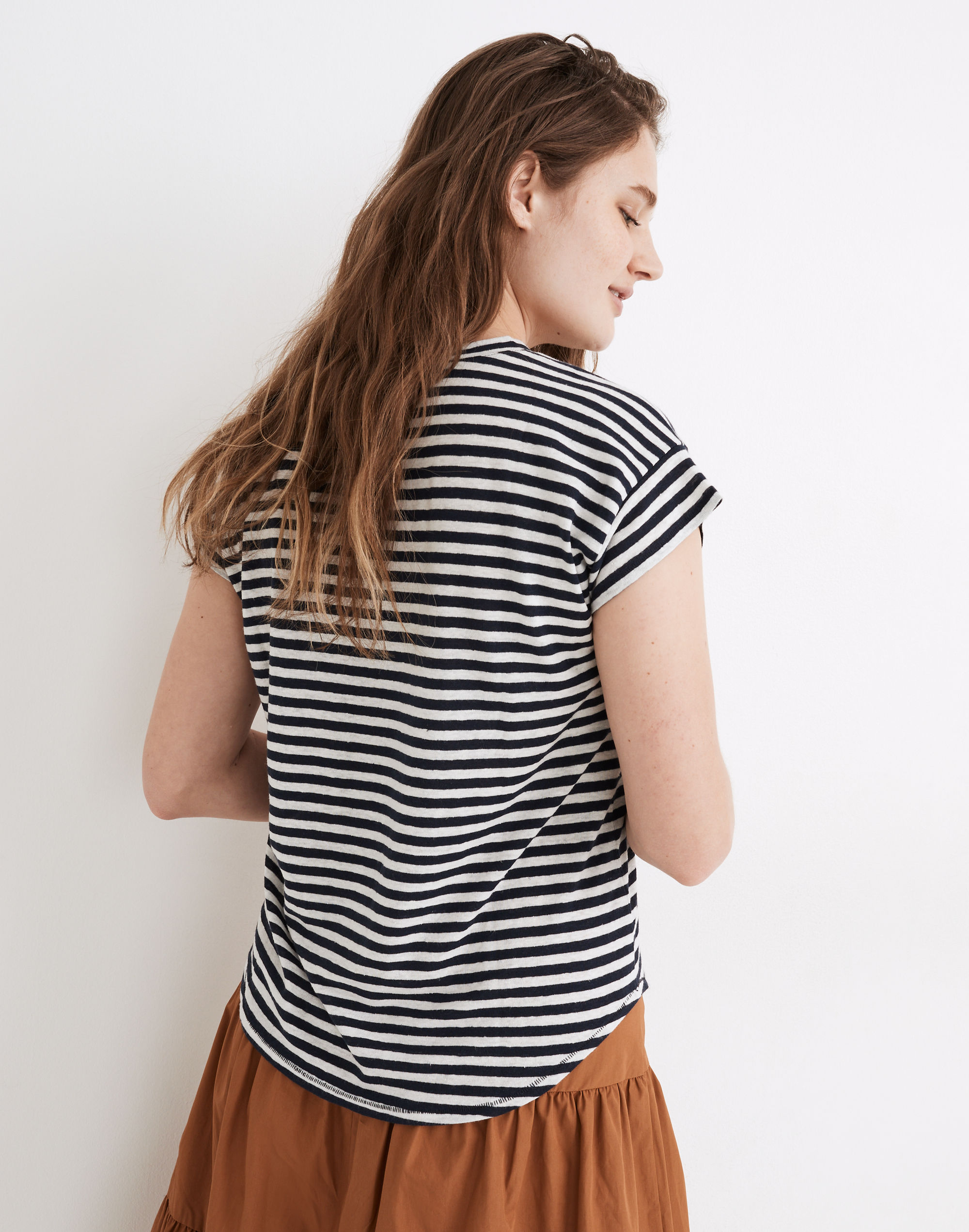 Linen-Blend Asbury Tee in Lorrie Stripe