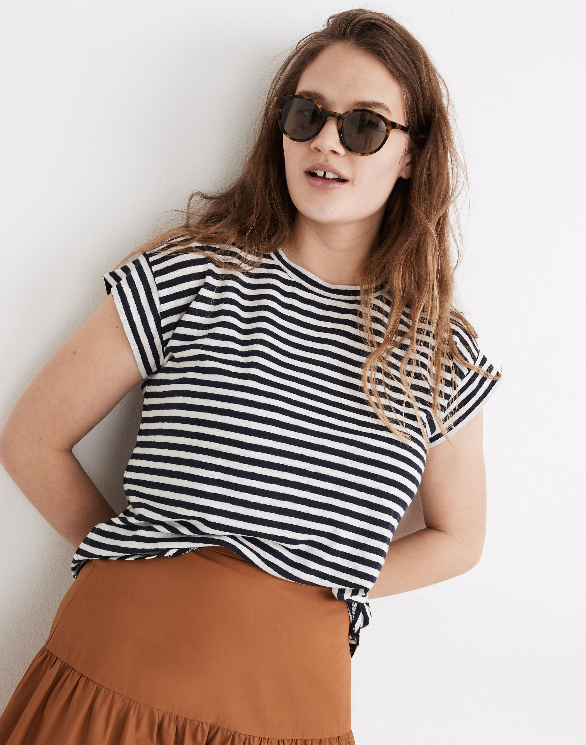 Linen-Blend Asbury Tee in Lorrie Stripe