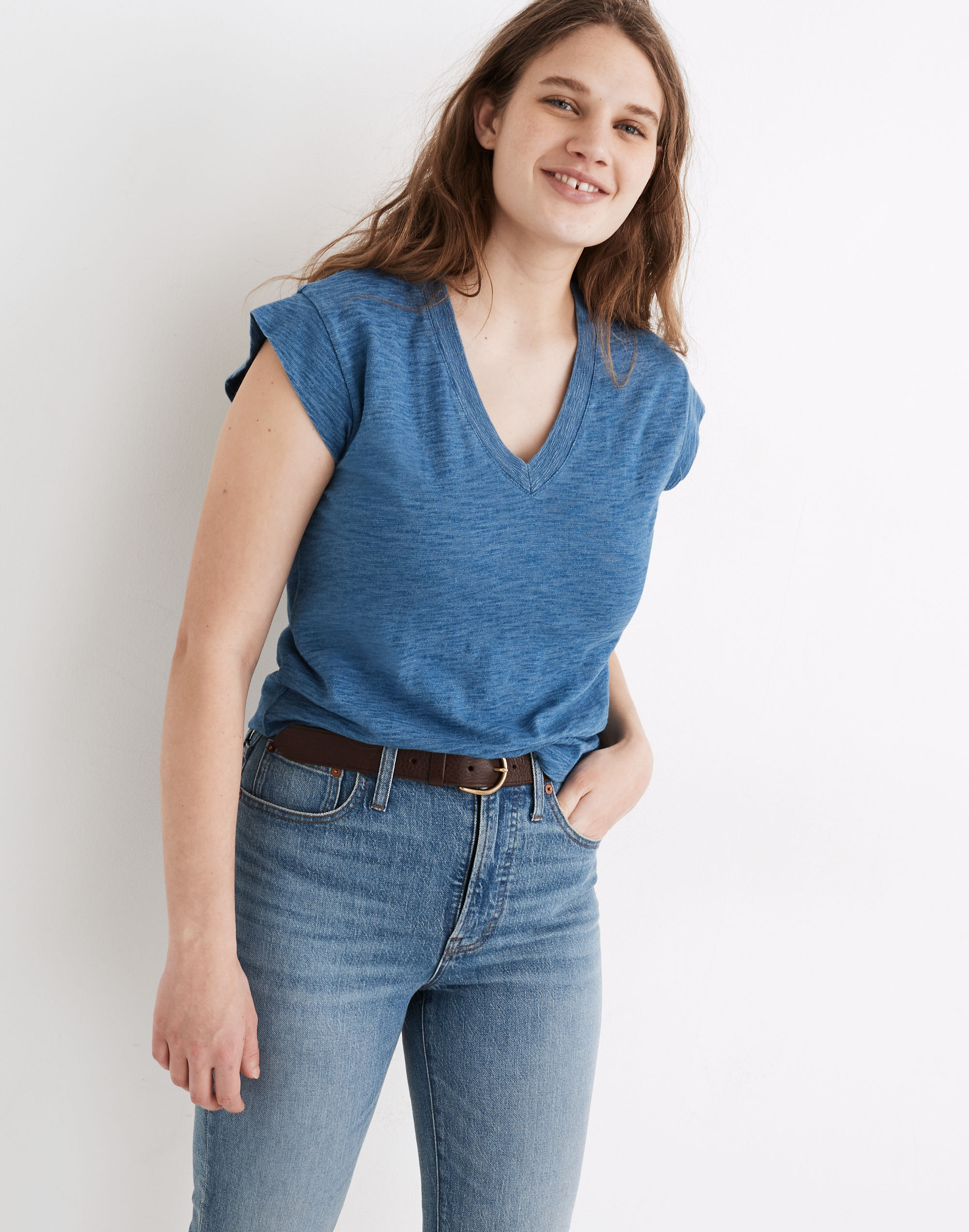 Indigo Hemp-Cotton V-Neck Muscle Tee