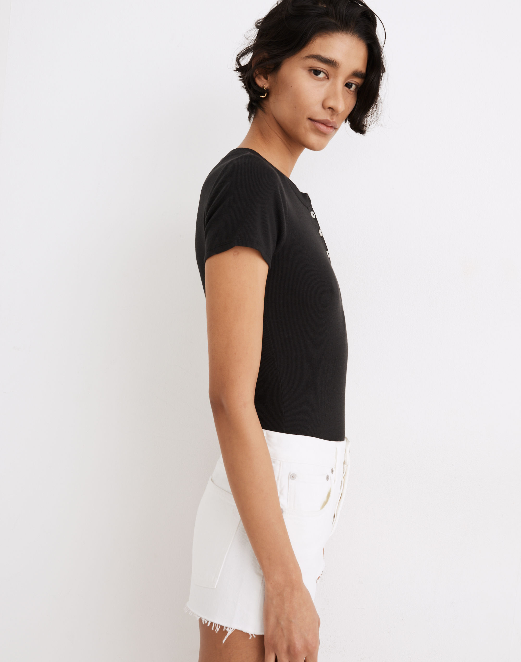 Henley Short-Sleeve Thong Bodysuit