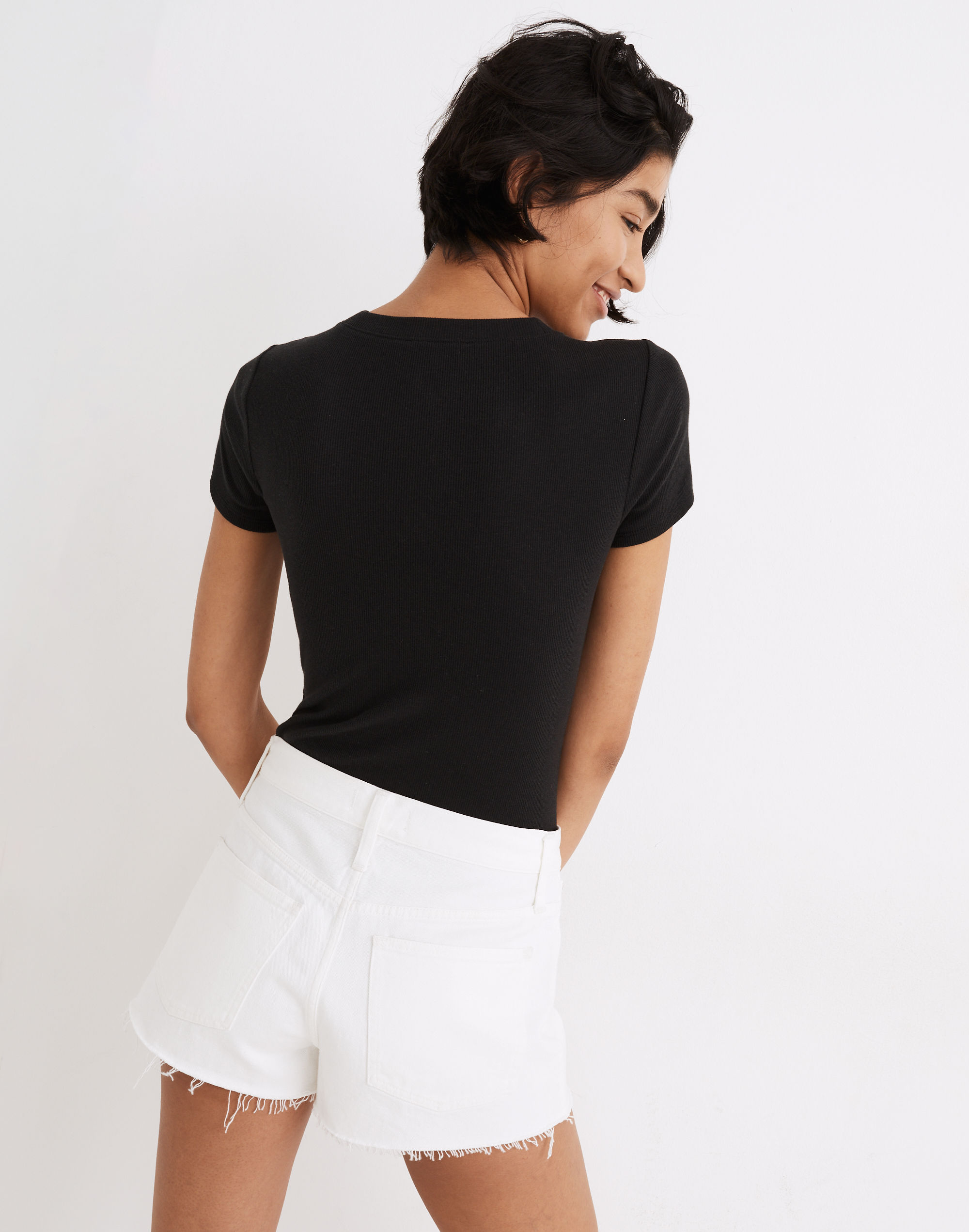 Henley Short-Sleeve Thong Bodysuit