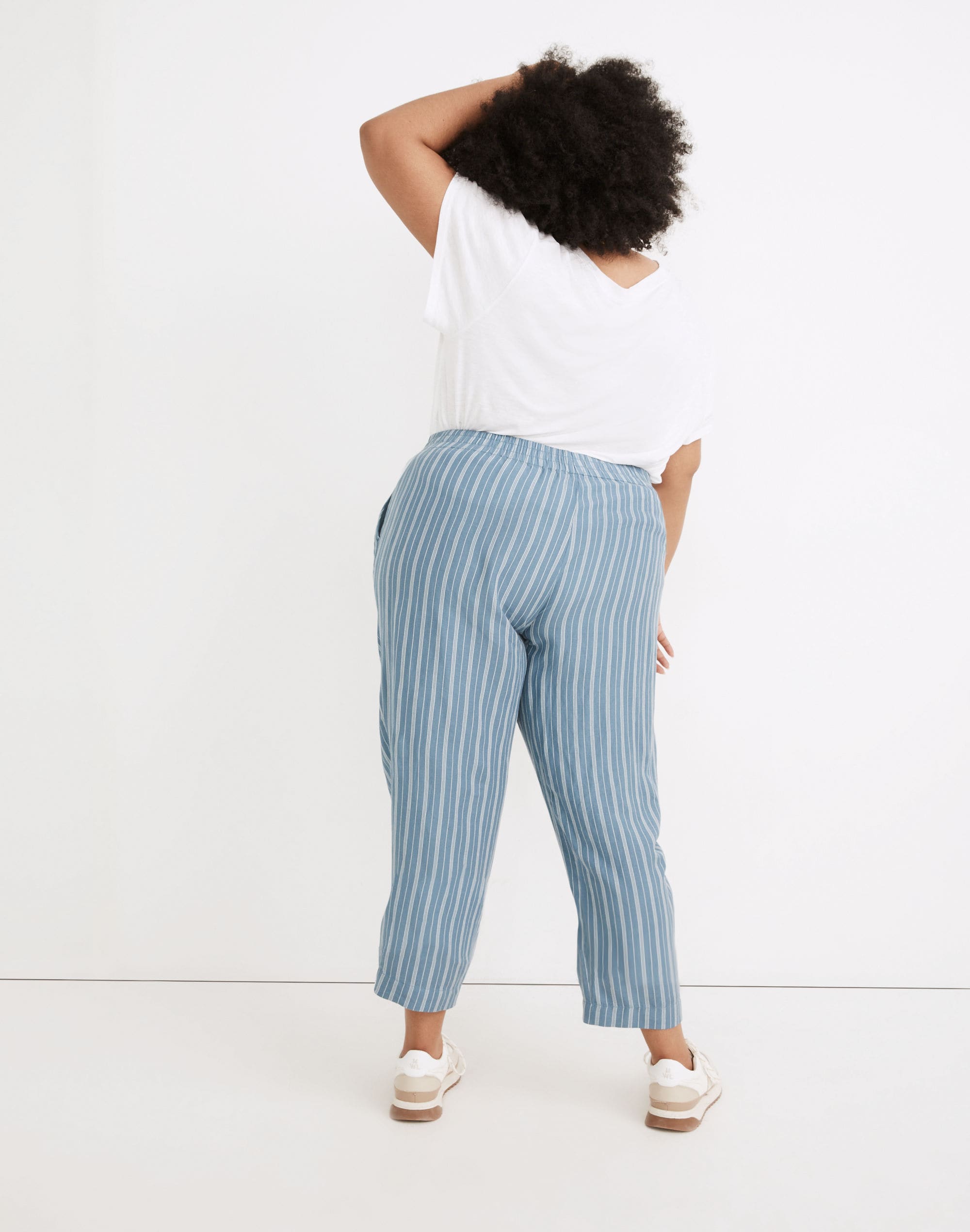 Plus Linen-Blend Track Trousers in Stripe