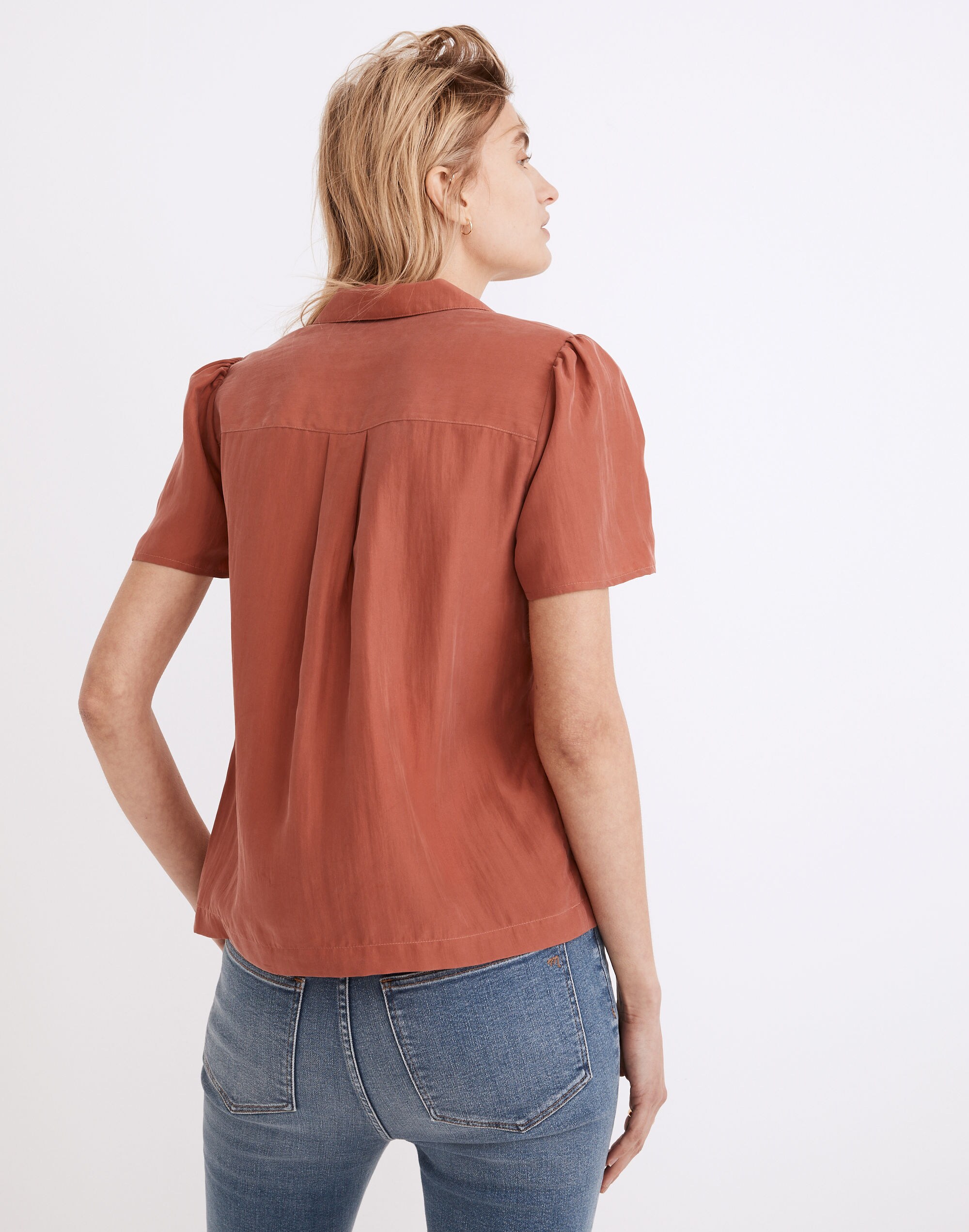 Silk Puff-Sleeve Camp Shirt