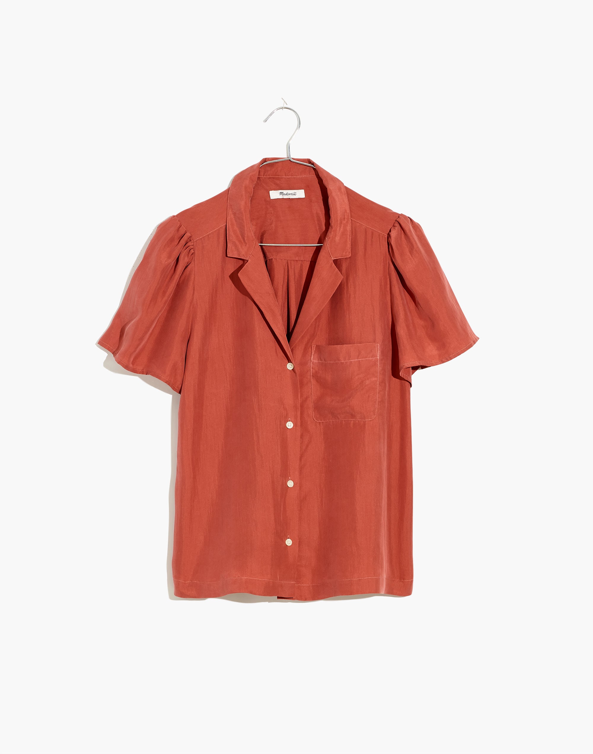 Silk Puff-Sleeve Camp Shirt