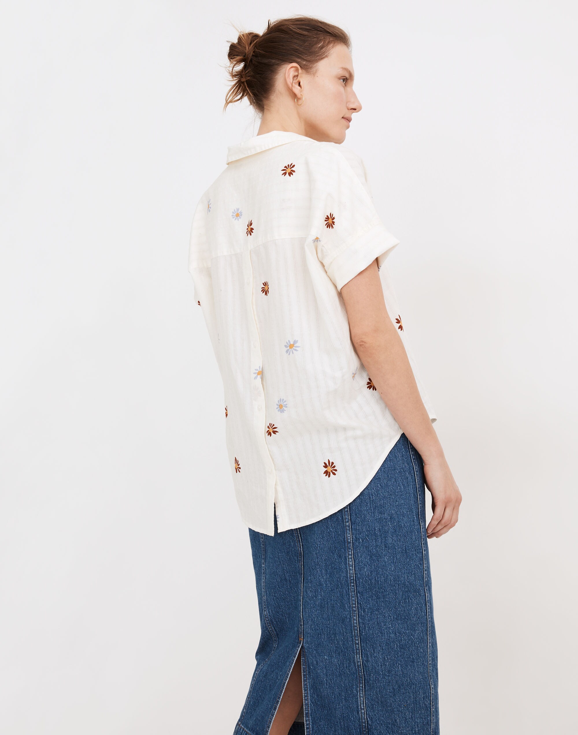 Daisy Printed Courier Button-Back Shirt in Stripe