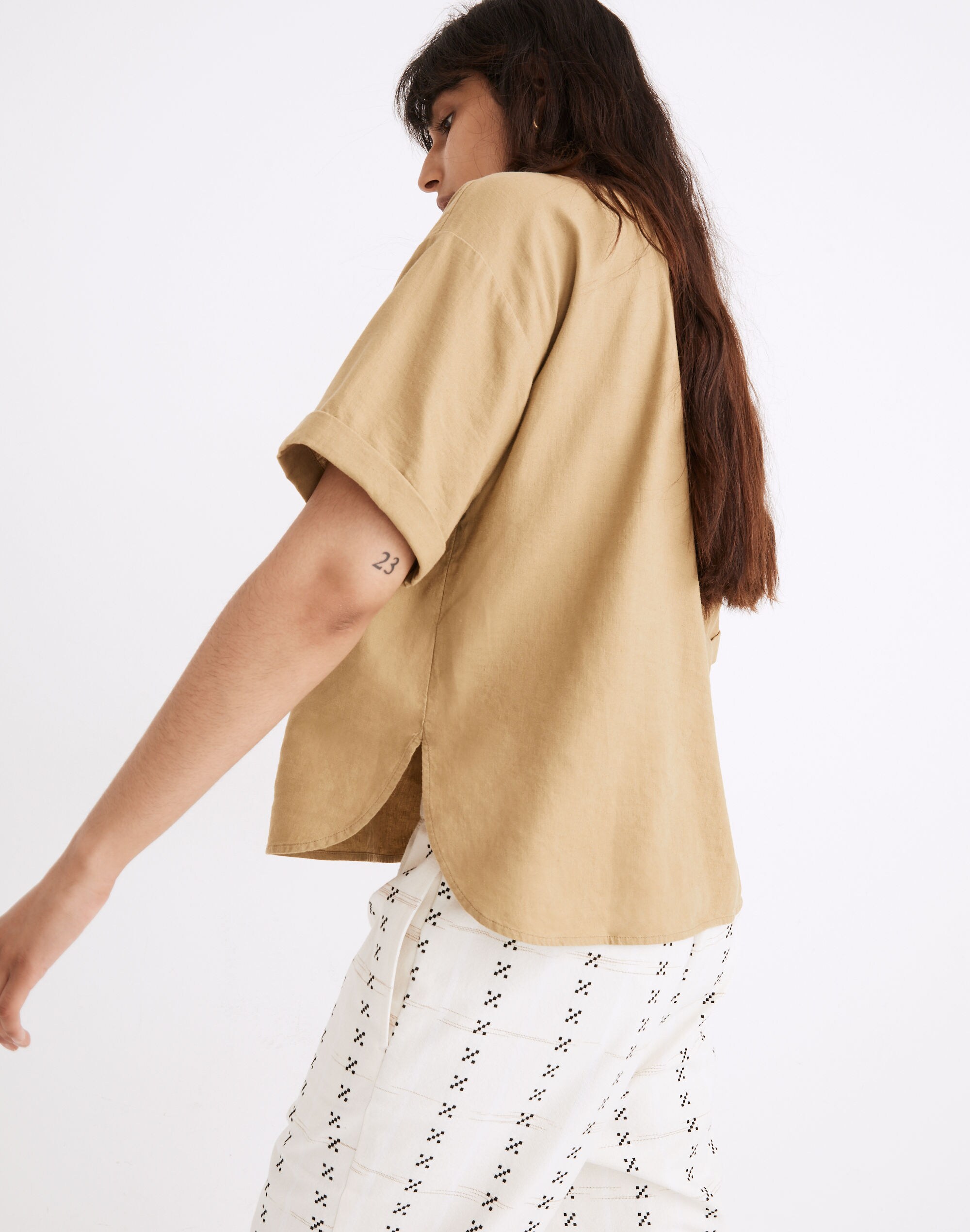 Linen-Blend Henley Slouch Shirt