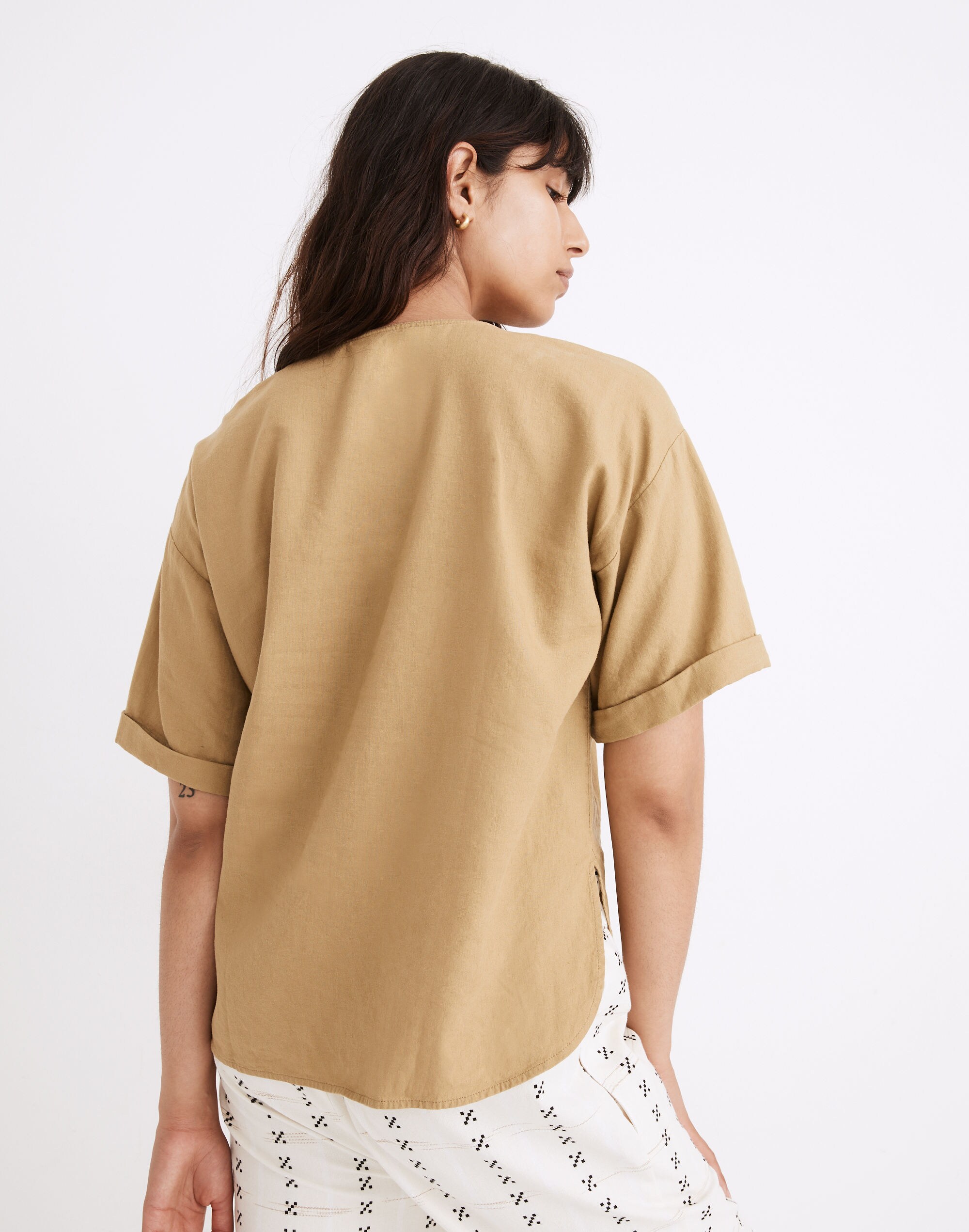 Linen-Blend Henley Slouch Shirt