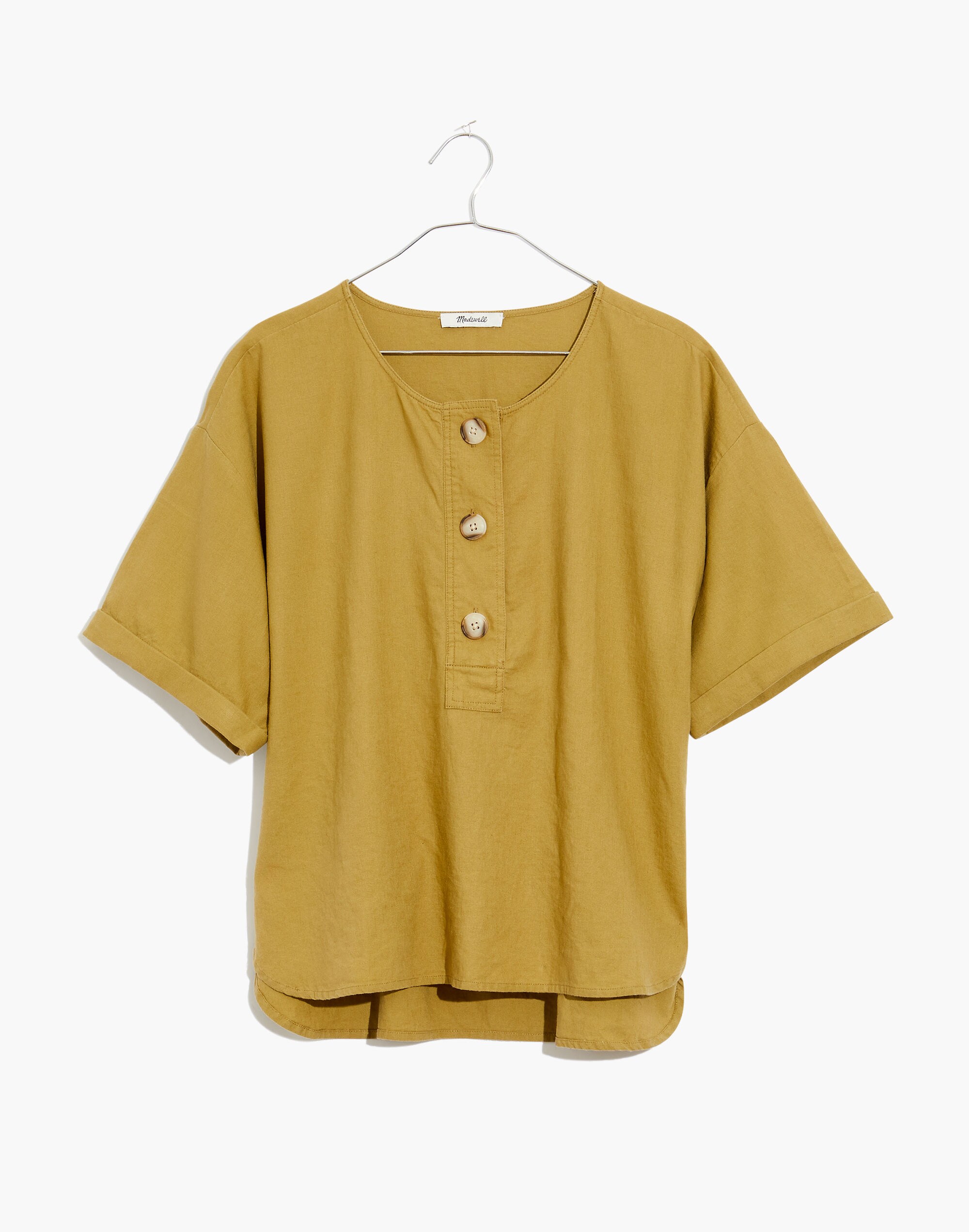 Linen-Blend Henley Slouch Shirt