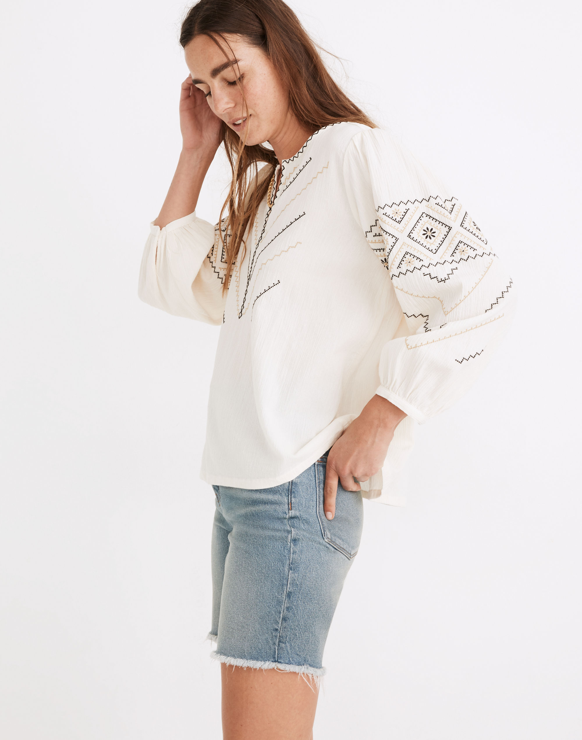Embroidered Peasant Top
