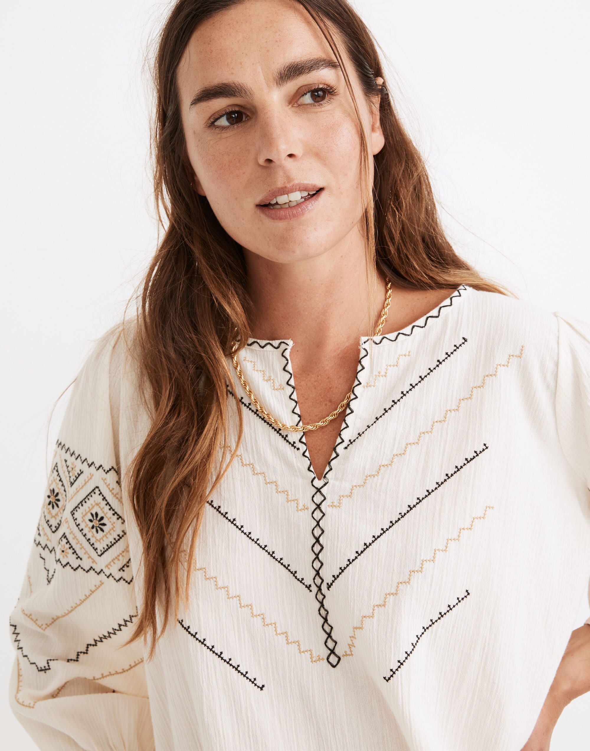 Embroidered Peasant Top