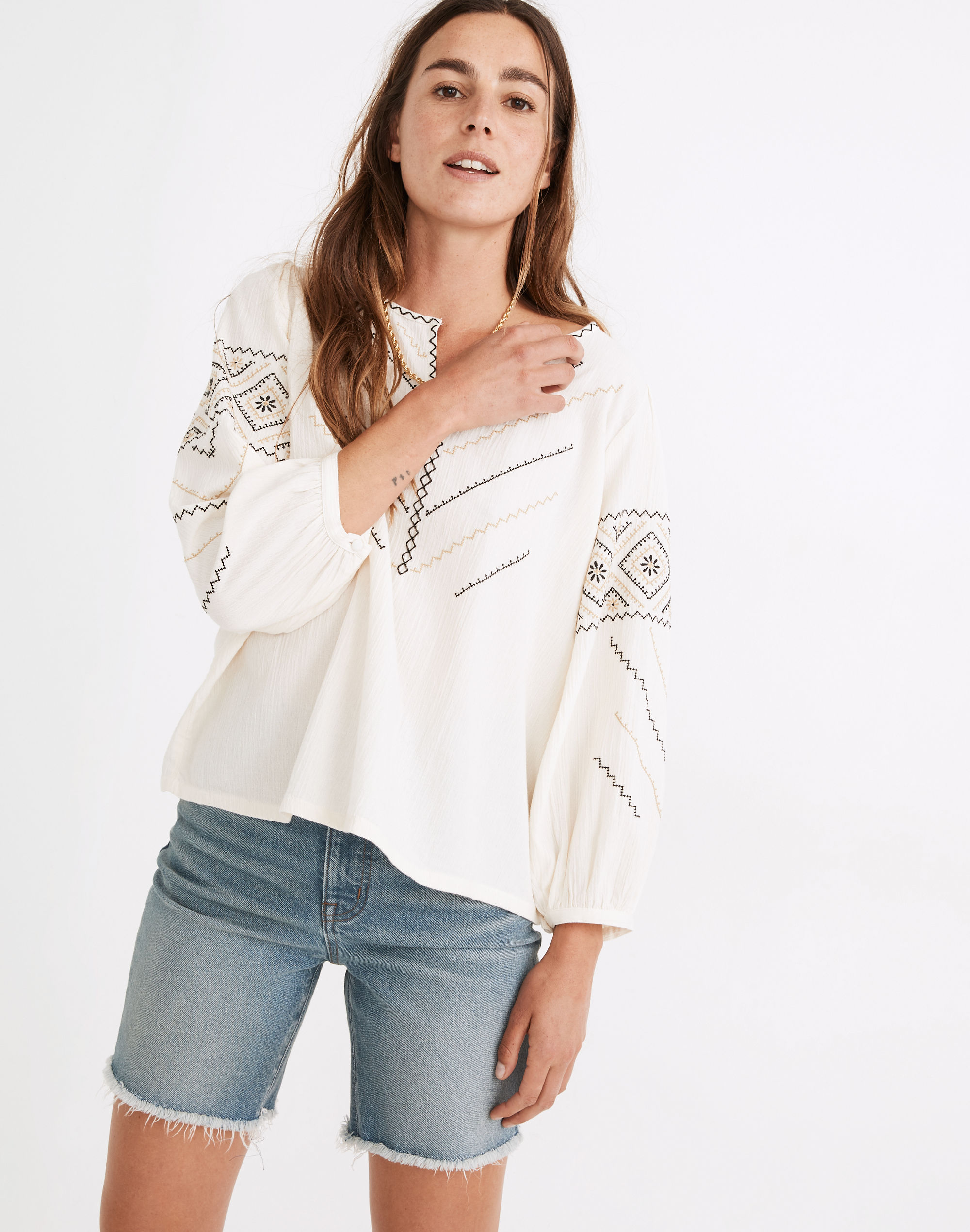 Embroidered Peasant Top