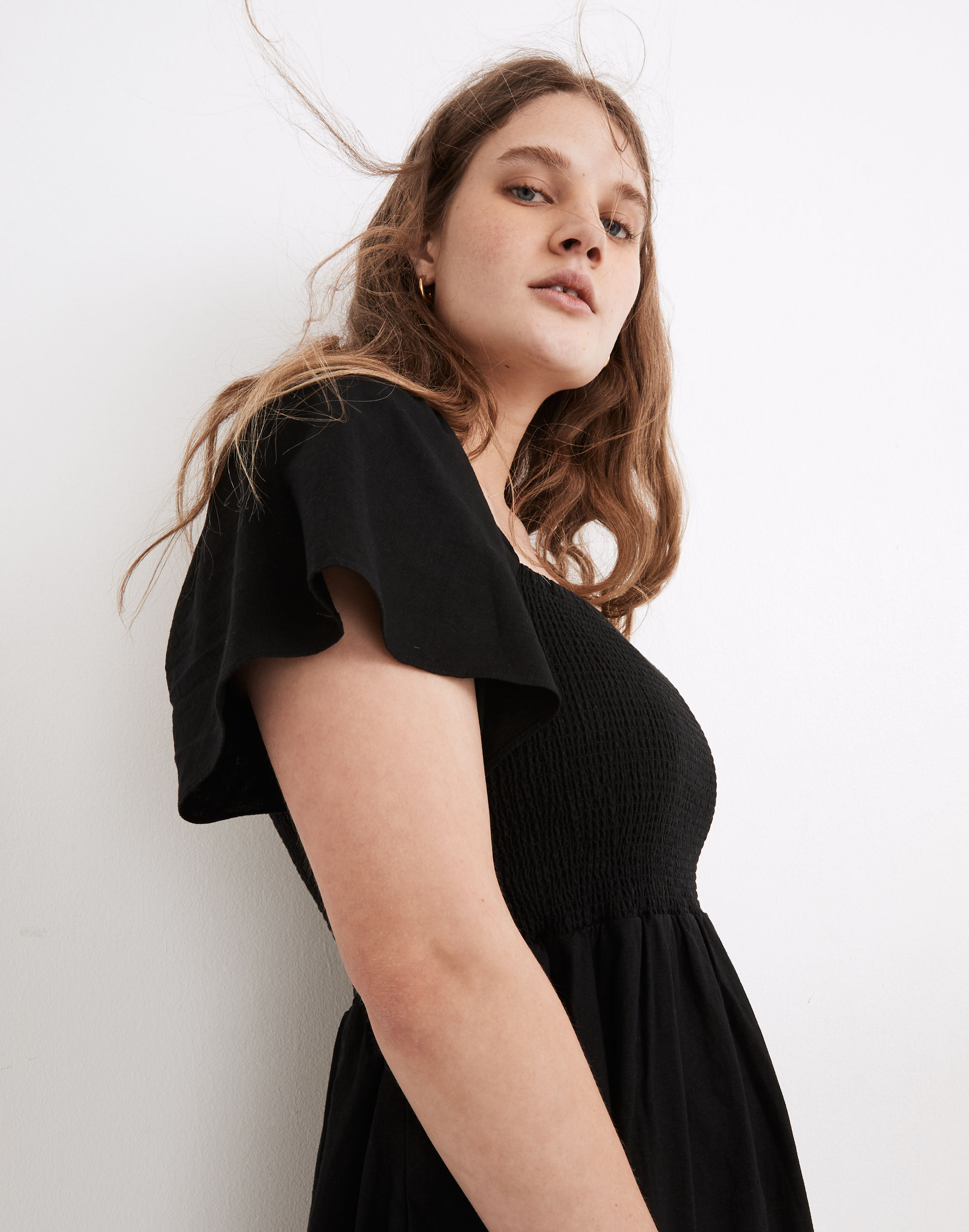 Linen-Blend Lucie Smocked Midi Dress