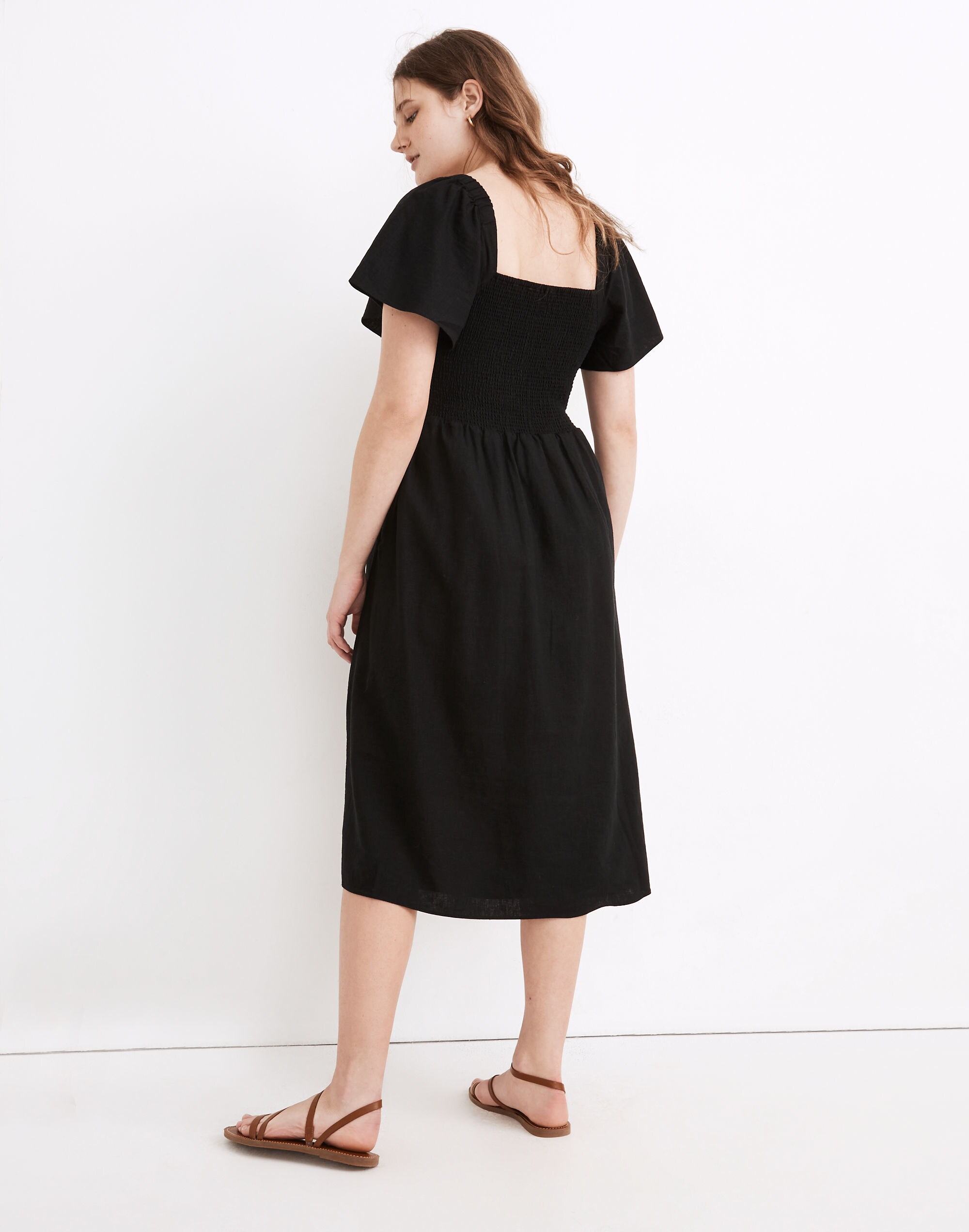 Linen-Blend Lucie Smocked Midi Dress