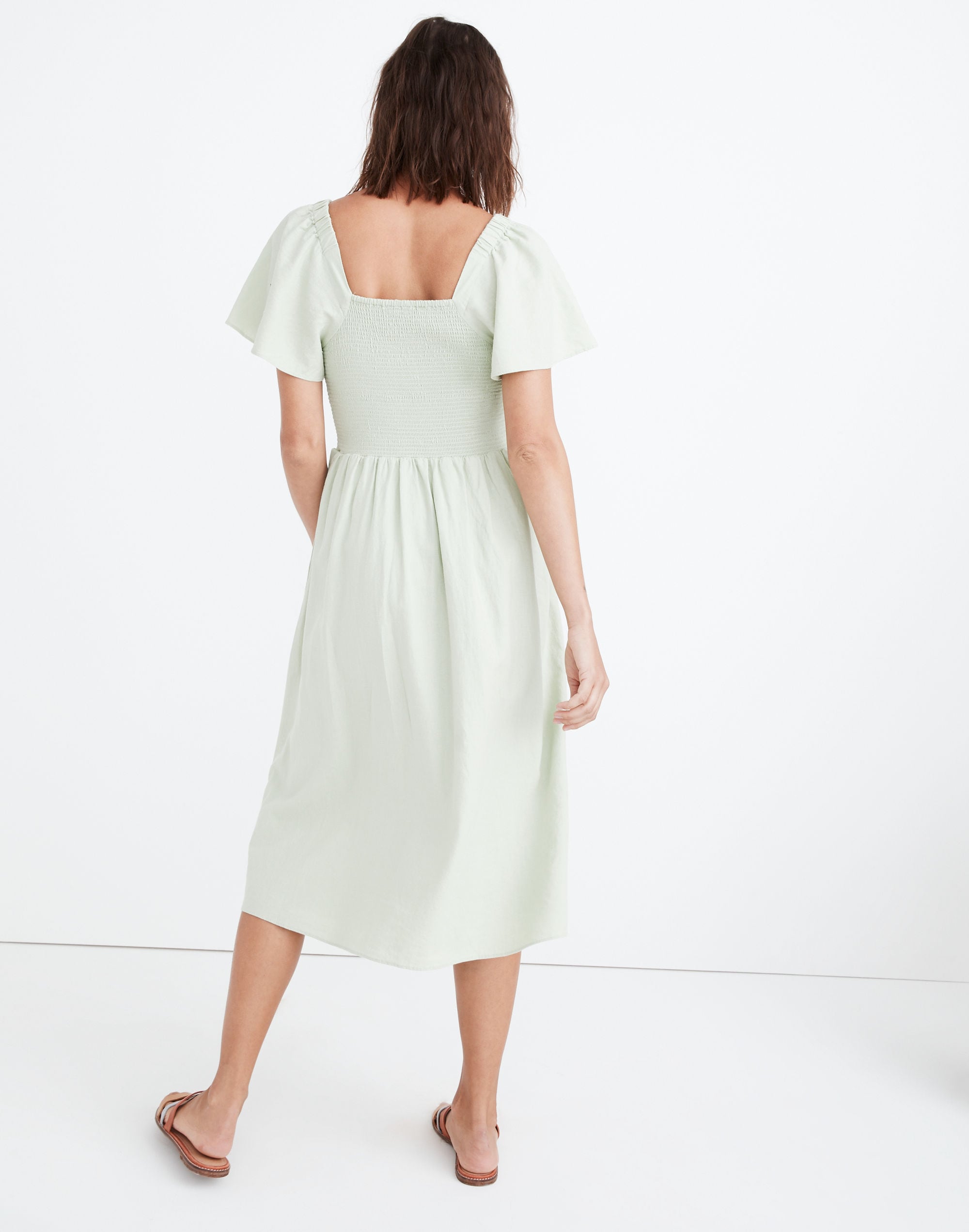 Linen-Blend Lucie Smocked Midi Dress