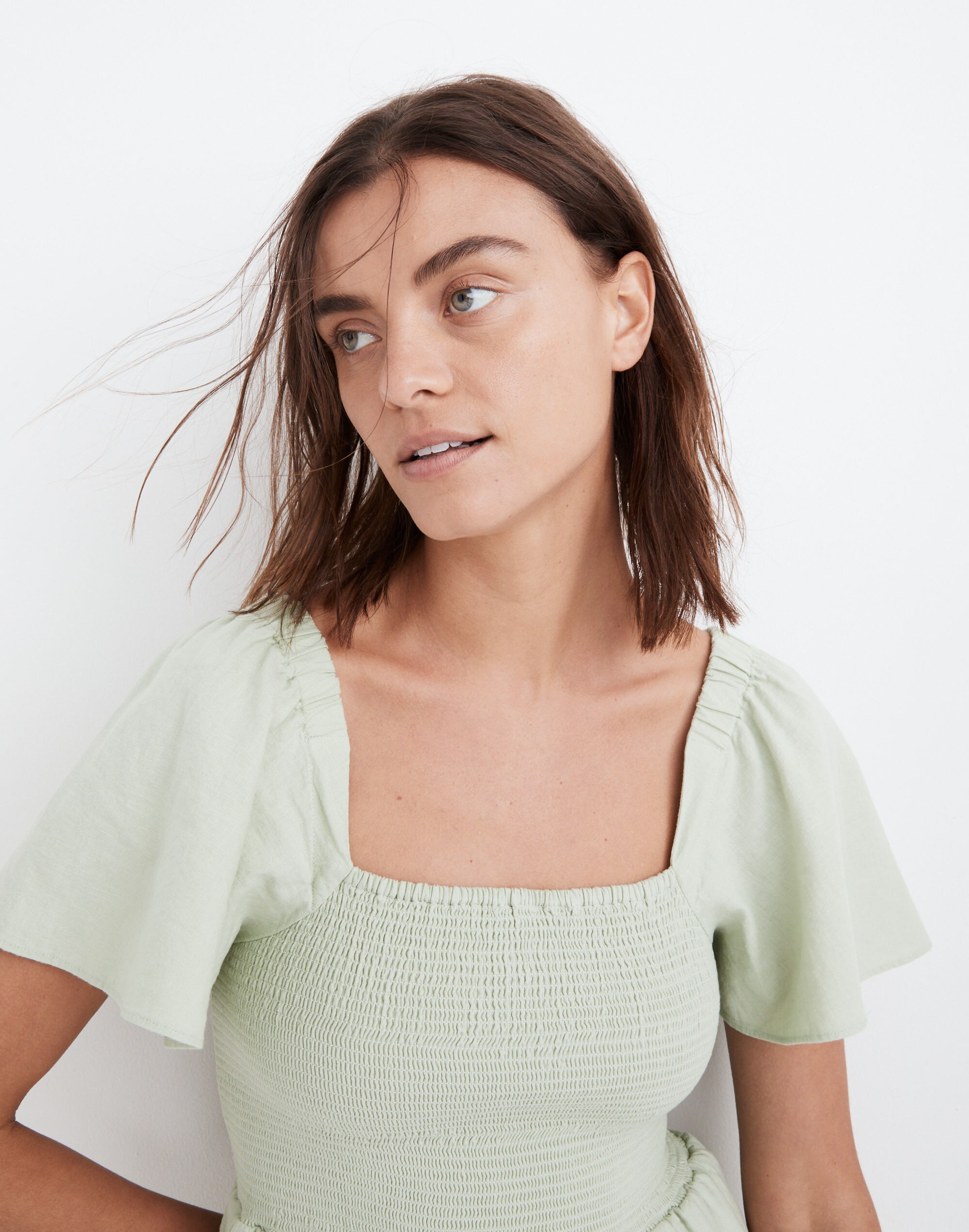 Linen-Blend Lucie Smocked Midi Dress