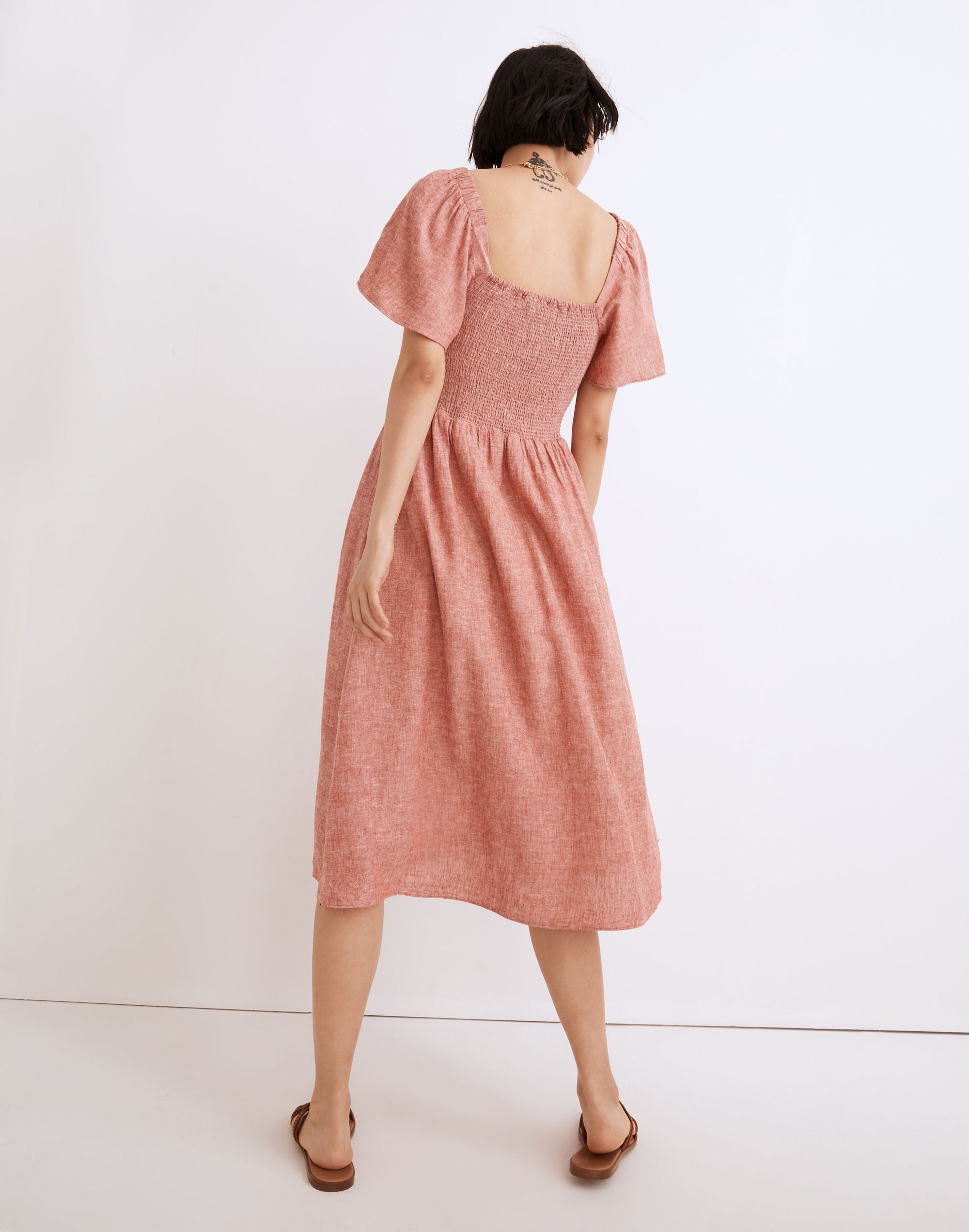 Linen-Blend Lucie Smocked Midi Dress