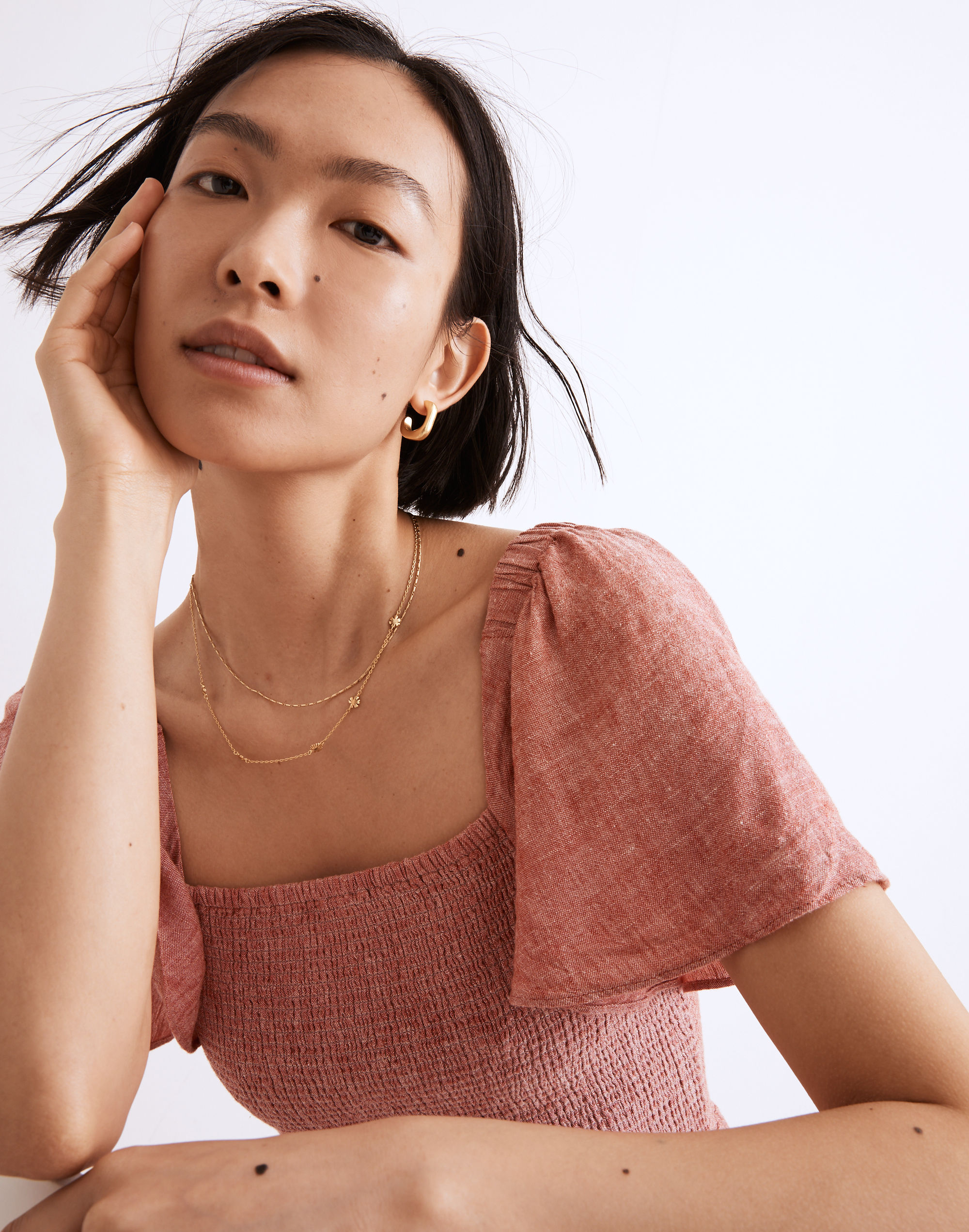 Linen-Blend Lucie Smocked Midi Dress