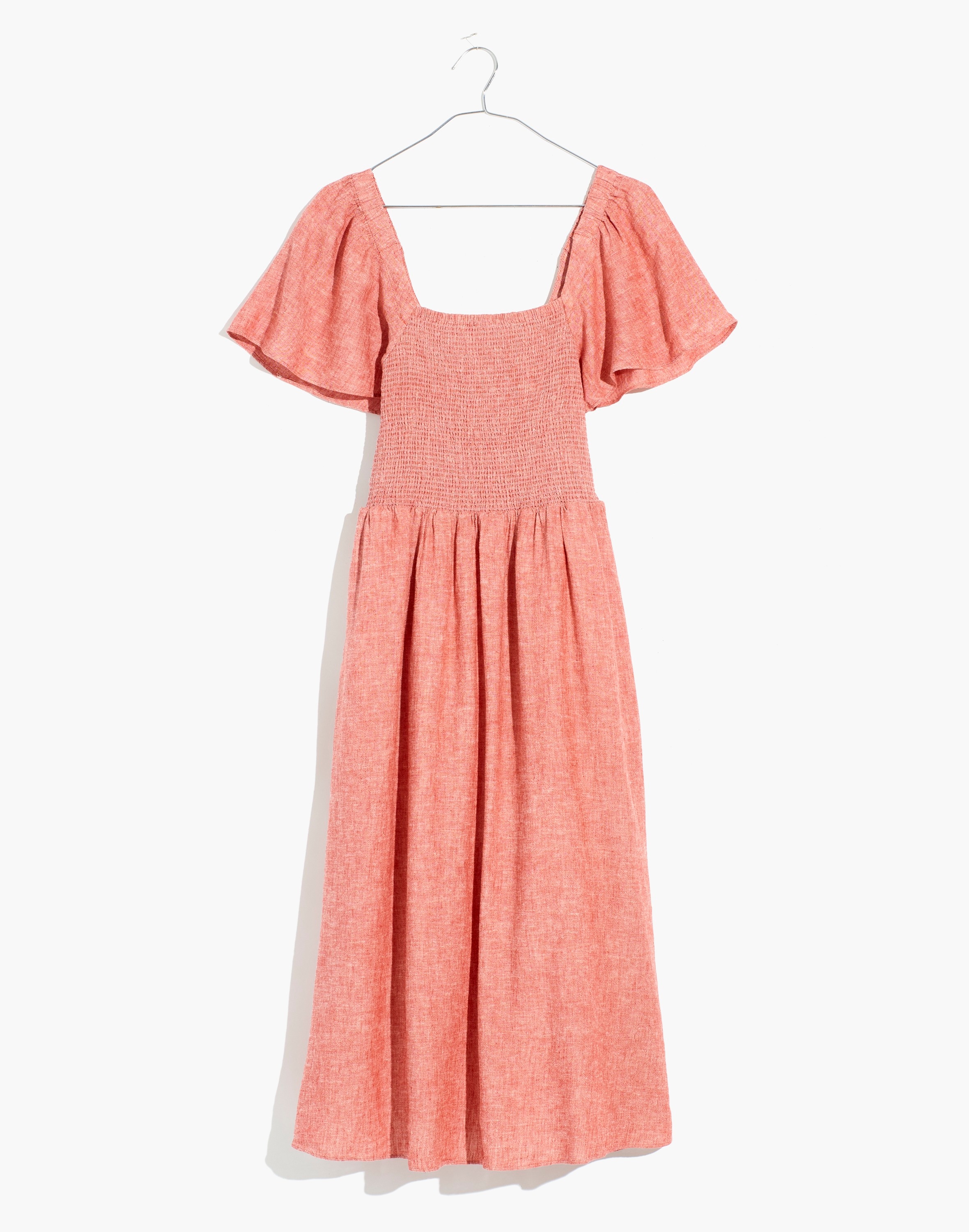 Linen-Blend Lucie Smocked Midi Dress