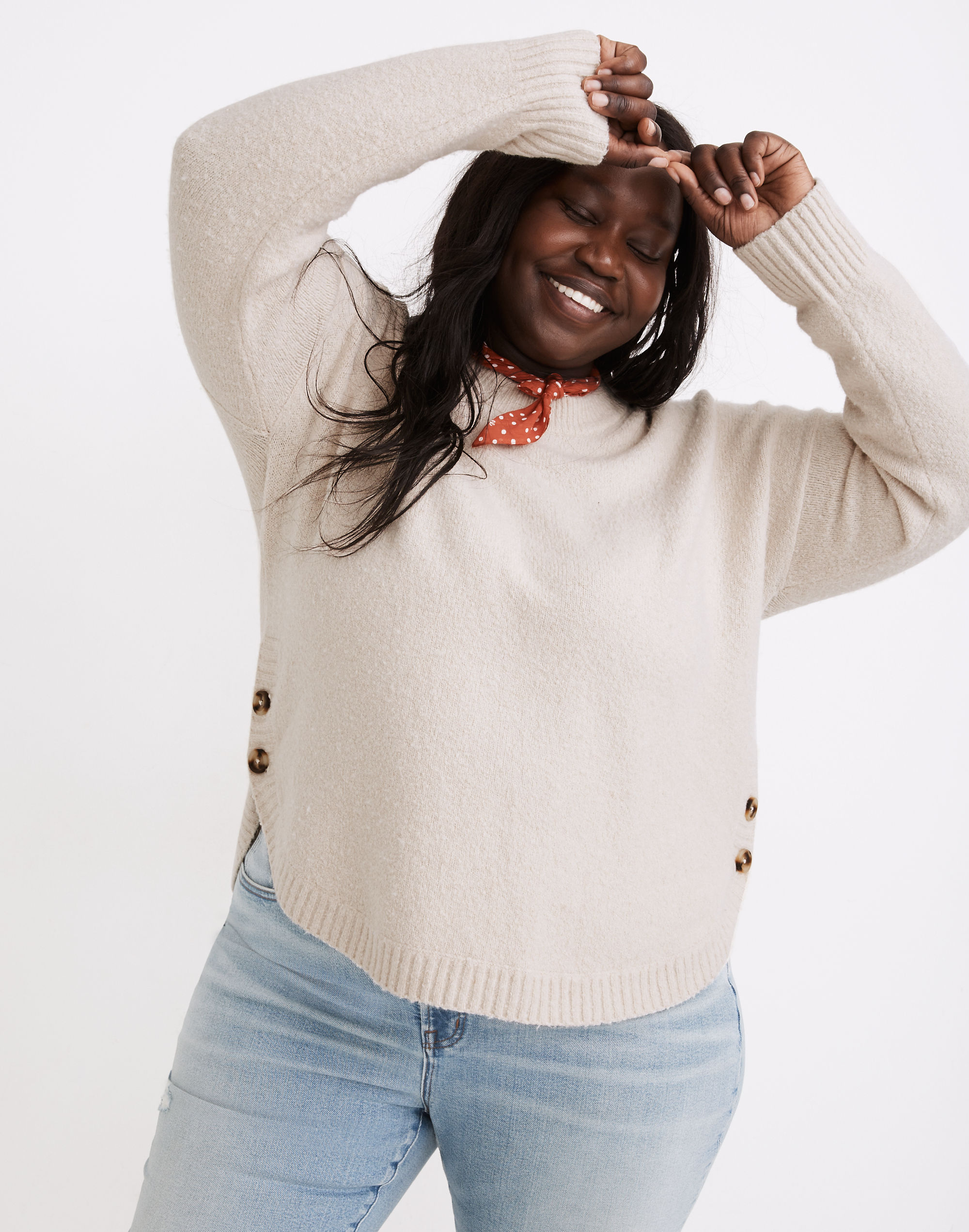 plus birchmont side-button pullover sweater in coziest textured yarn