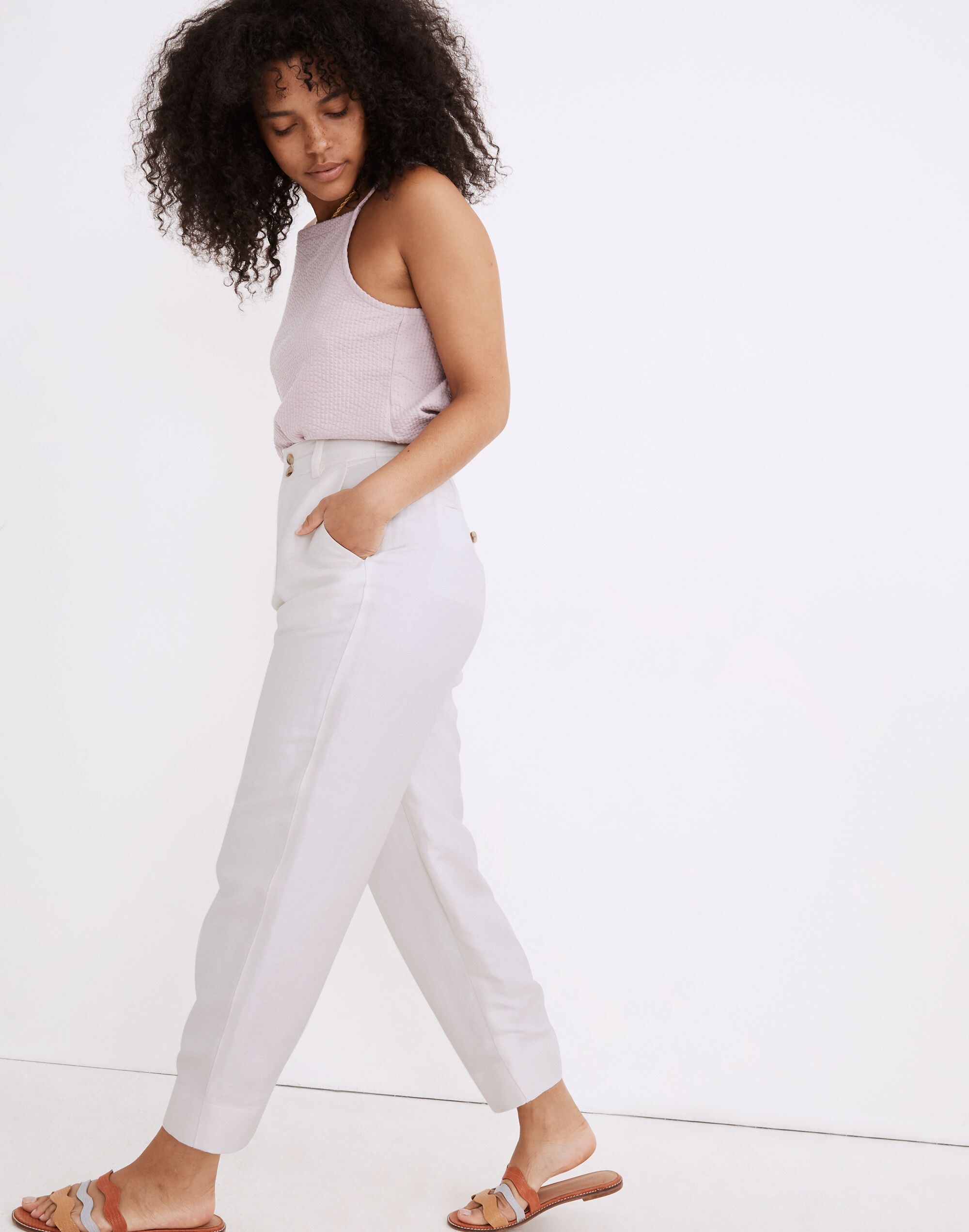 Linen-Blend Pleated Taper Wide-Leg Pants