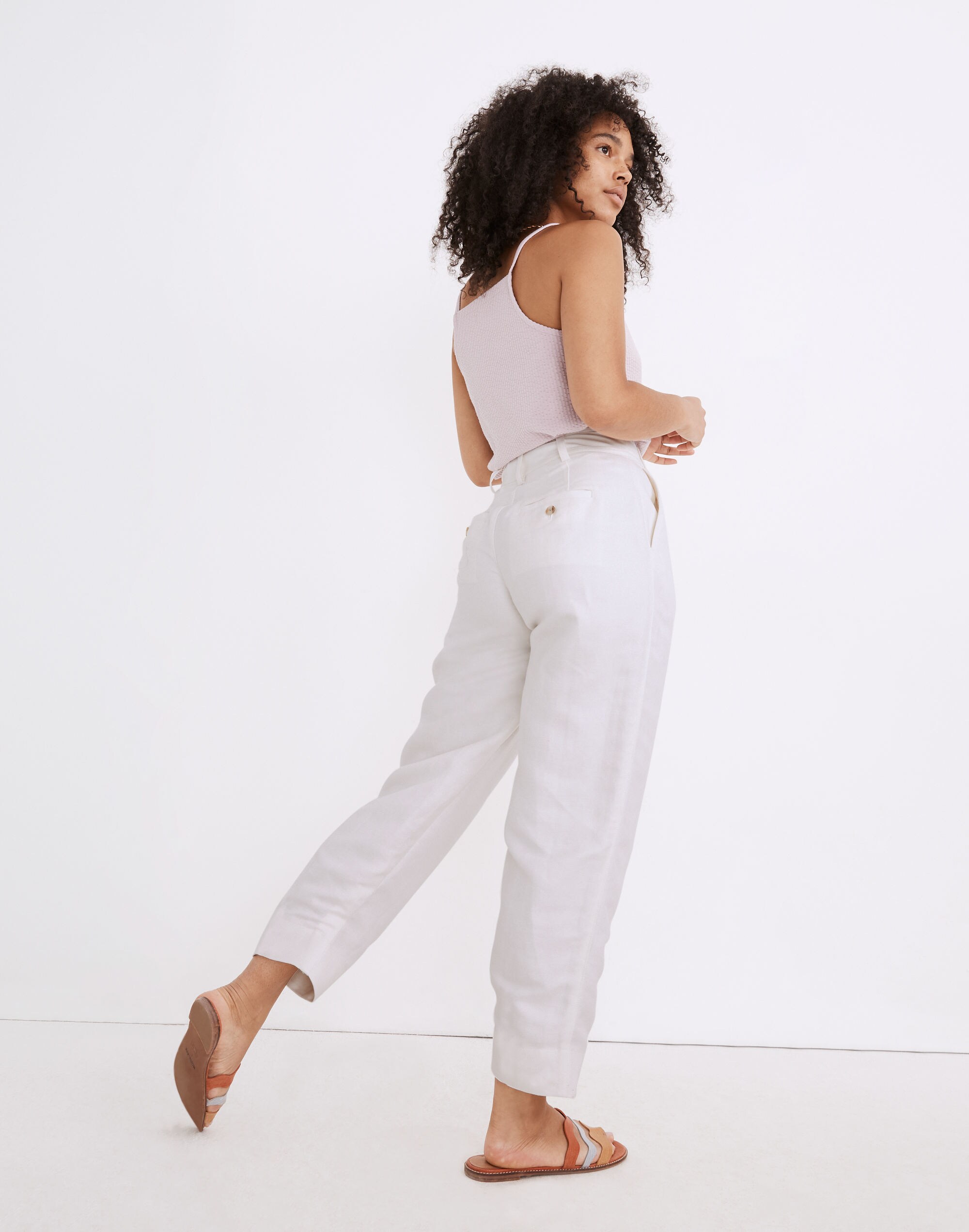 Linen-Blend Pleated Taper Wide-Leg Pants