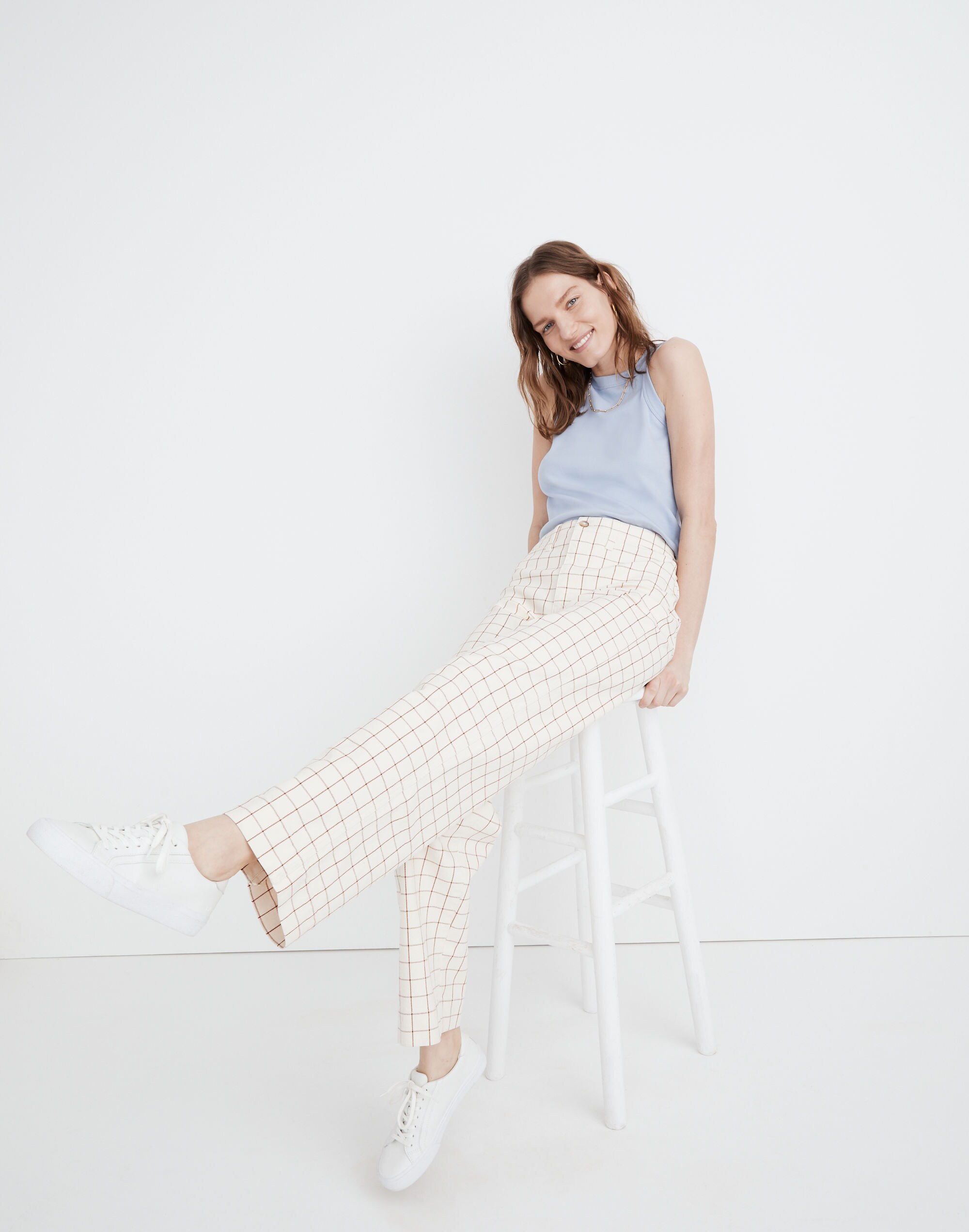 Slim Emmett Wide-Leg Full-Length Pants in Windowpane