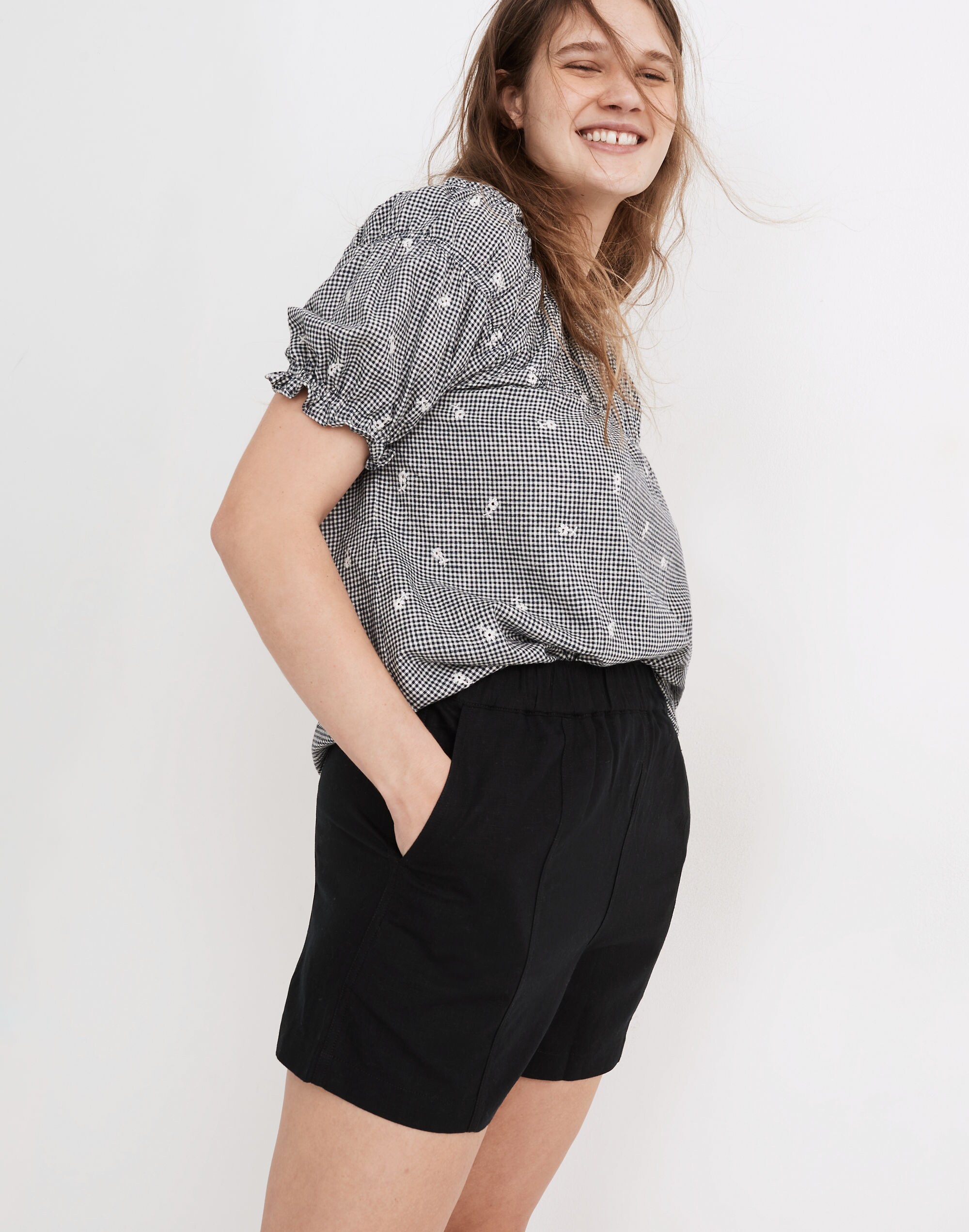 Linen-Blend Easy Pull-On Shorts