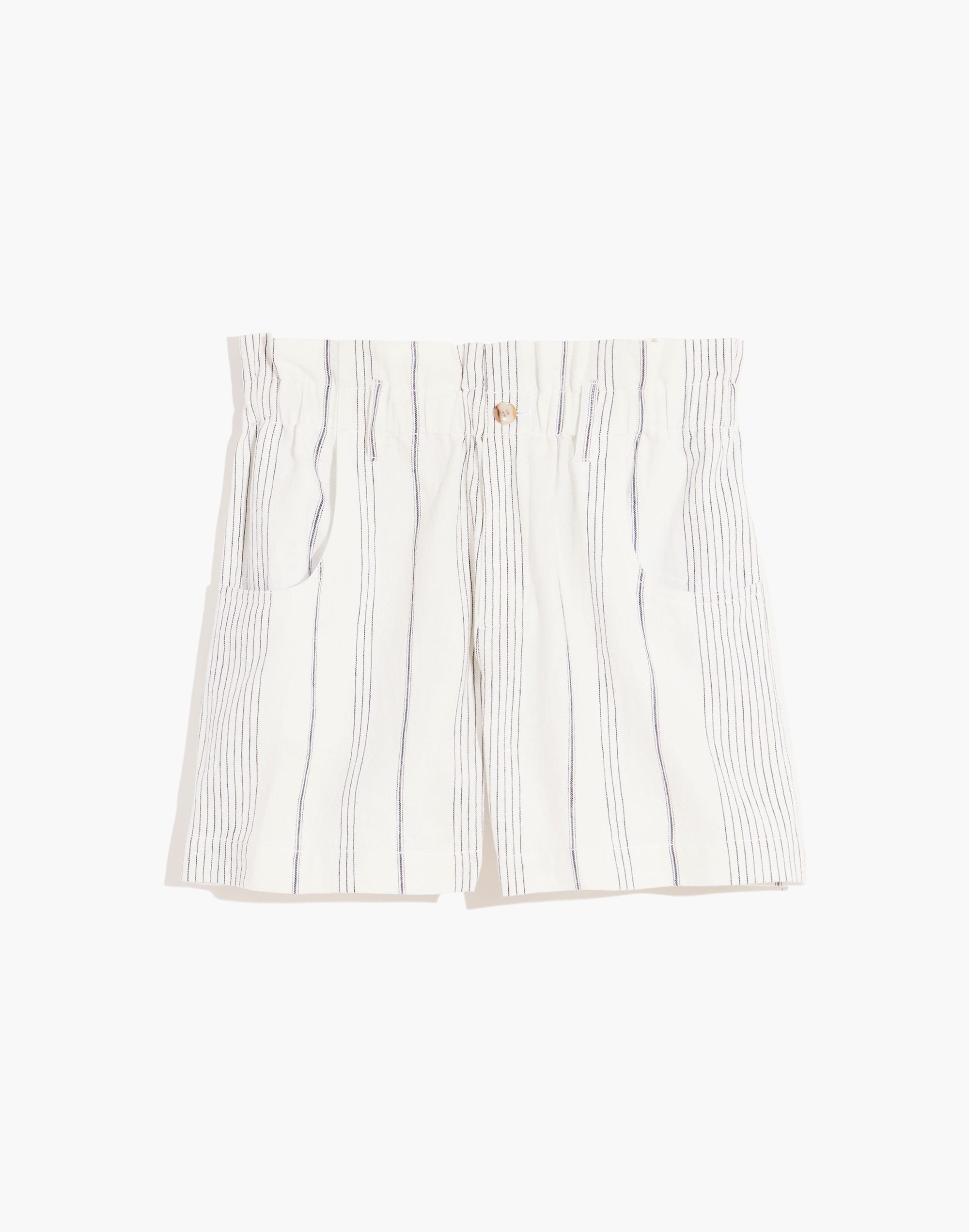 Linen-Cotton Pull-On Paperbag Shorts in Stripe
