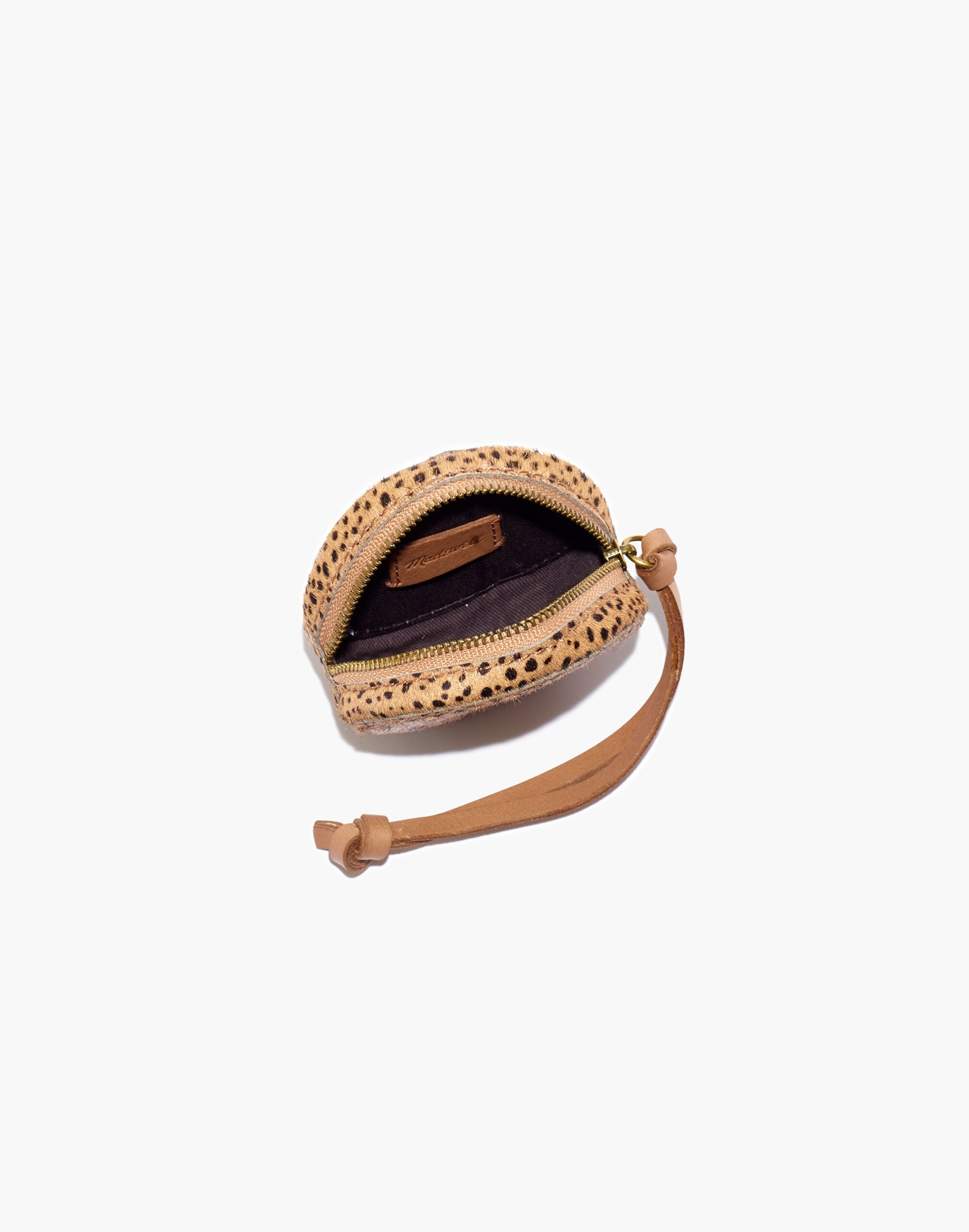 The Earbud Circle Pouch in Metallic Dot Calf Hair in tigers eye image 2
