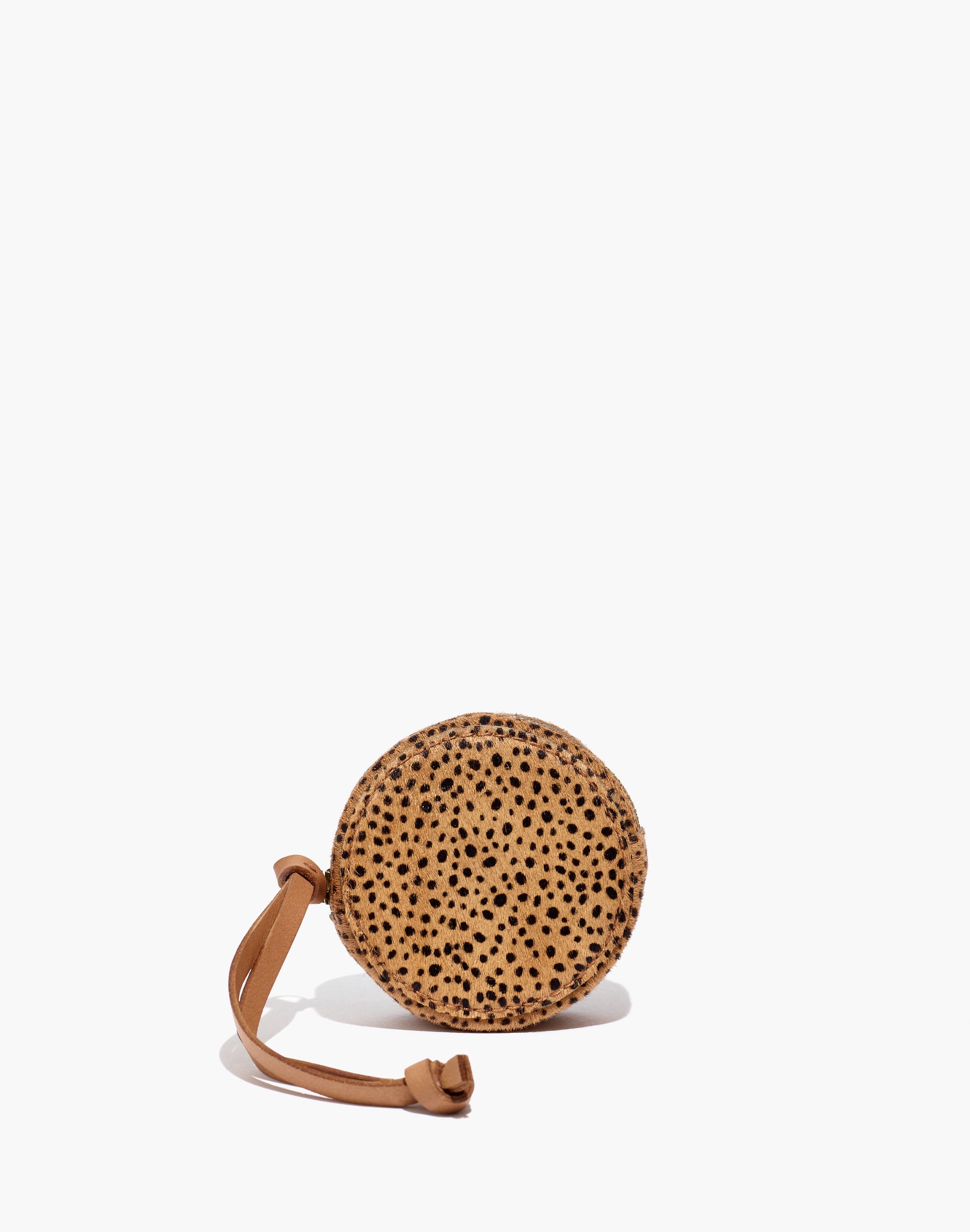 The Earbud Circle Pouch in Metallic Dot Calf Hair in tigers eye image 1