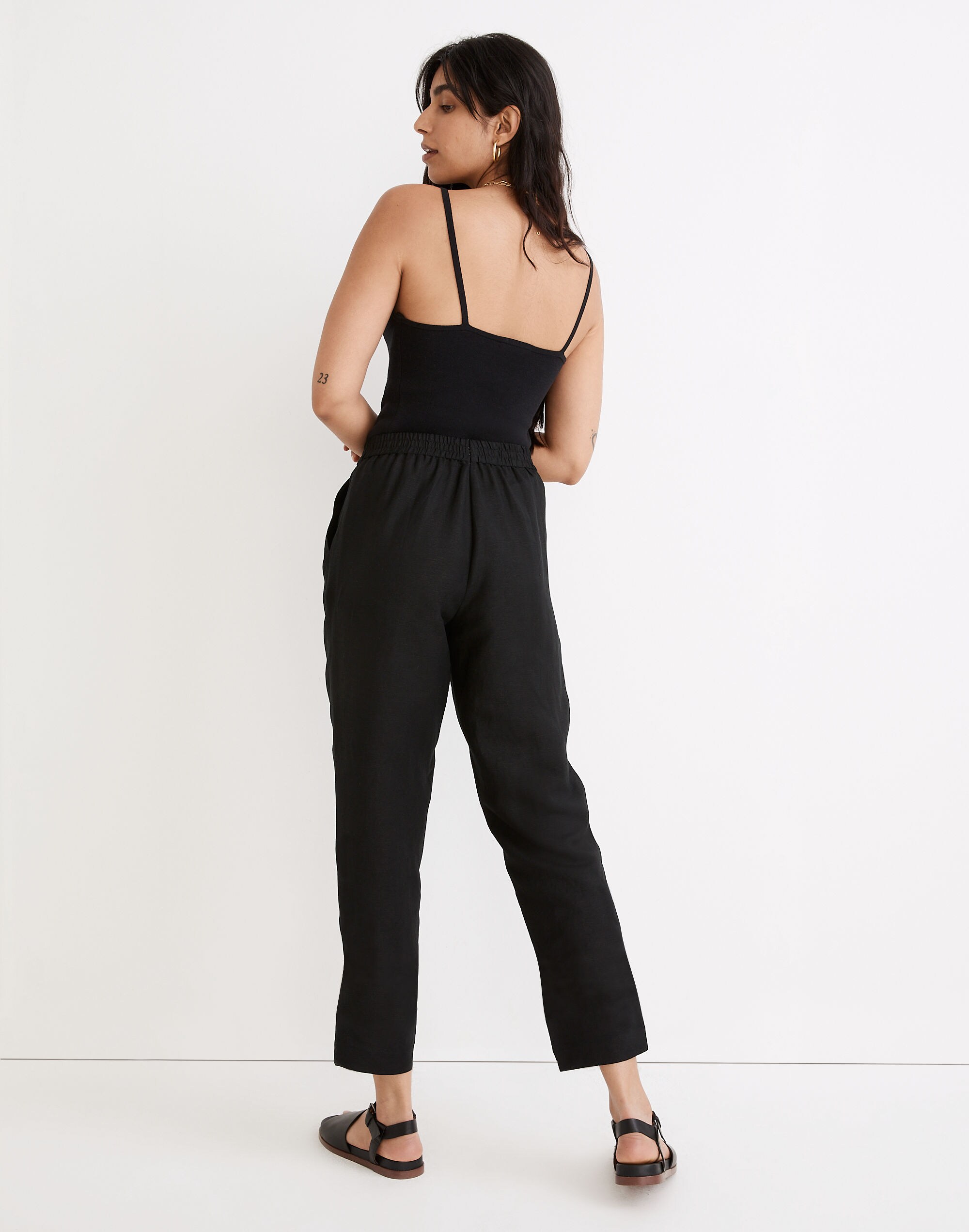 Petite Linen-Blend Pull-On Tapered Pants
